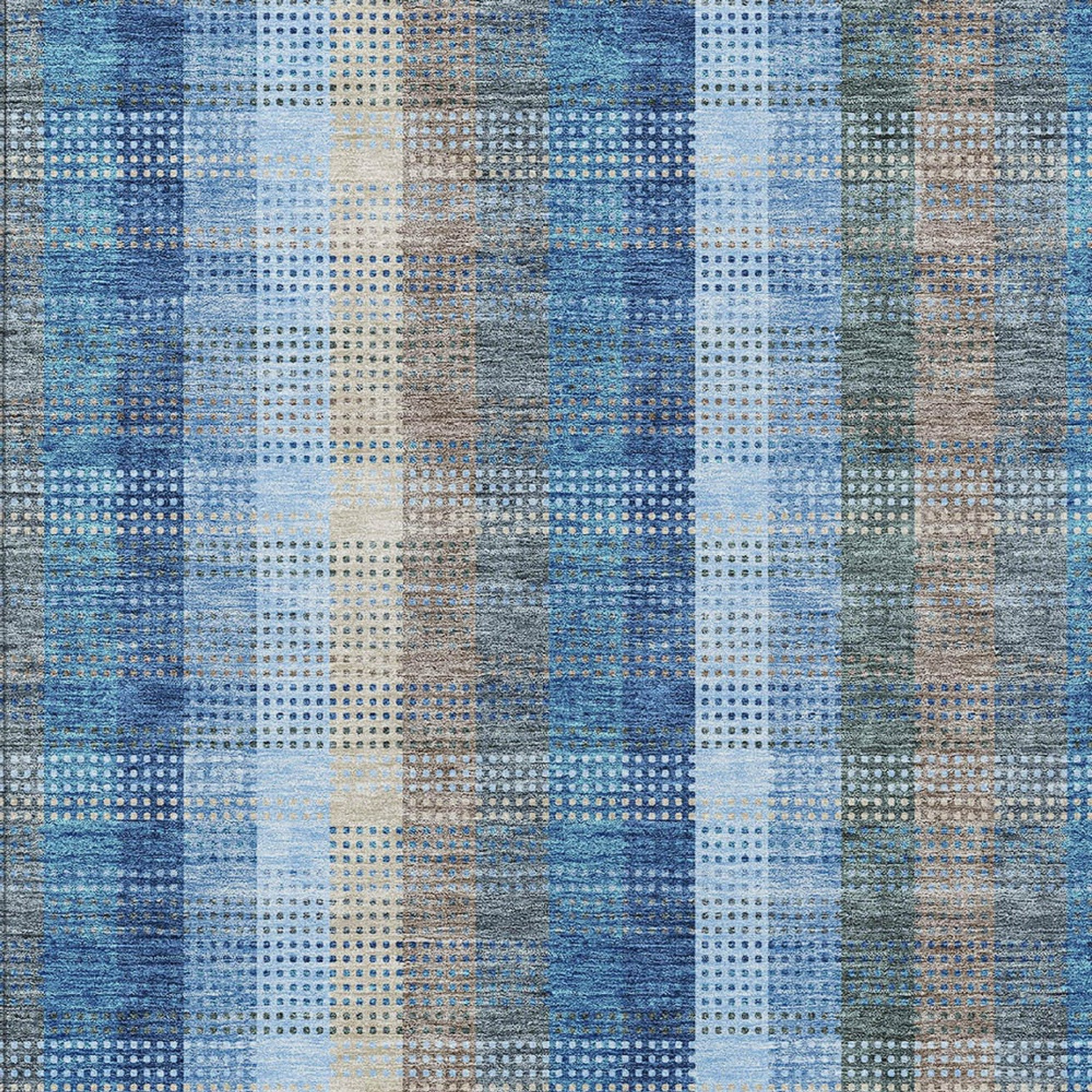 10' X 14' Denim Blue Sky Blue And Beige Plaid Washable Indoor Outdoor Area Rug - Sports & Outdoor