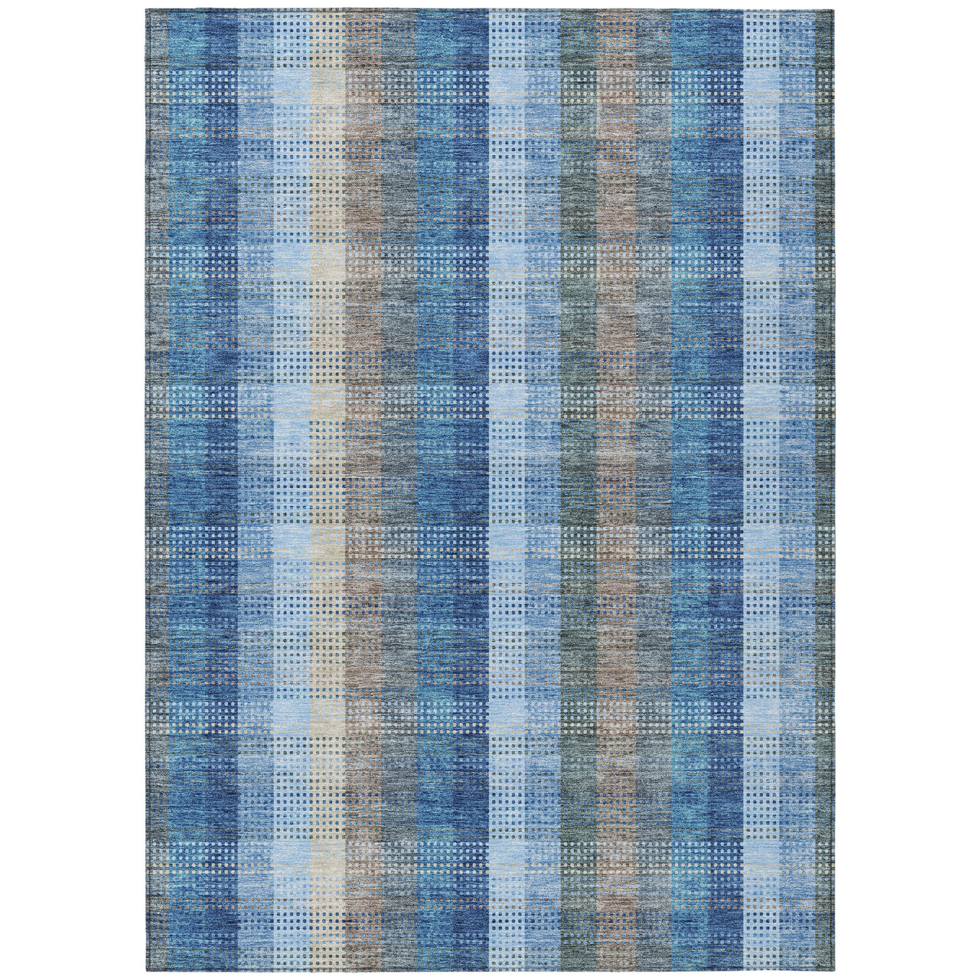 10' X 14' Denim Blue Sky Blue And Beige Plaid Washable Indoor Outdoor Area Rug - Sports & Outdoor