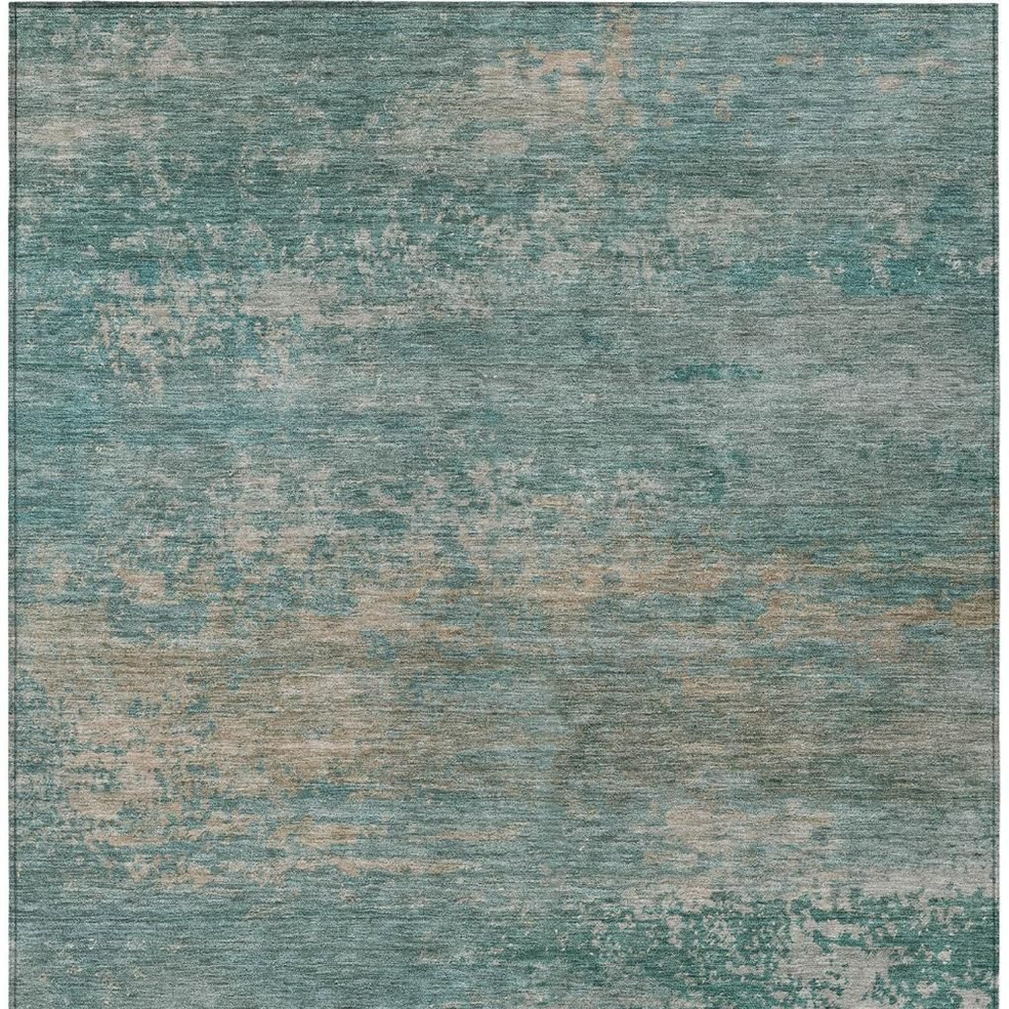 10' X 14' Aqua And Beige Abstract Washable Indoor Outdoor Area Rug - Sports & Outdoor