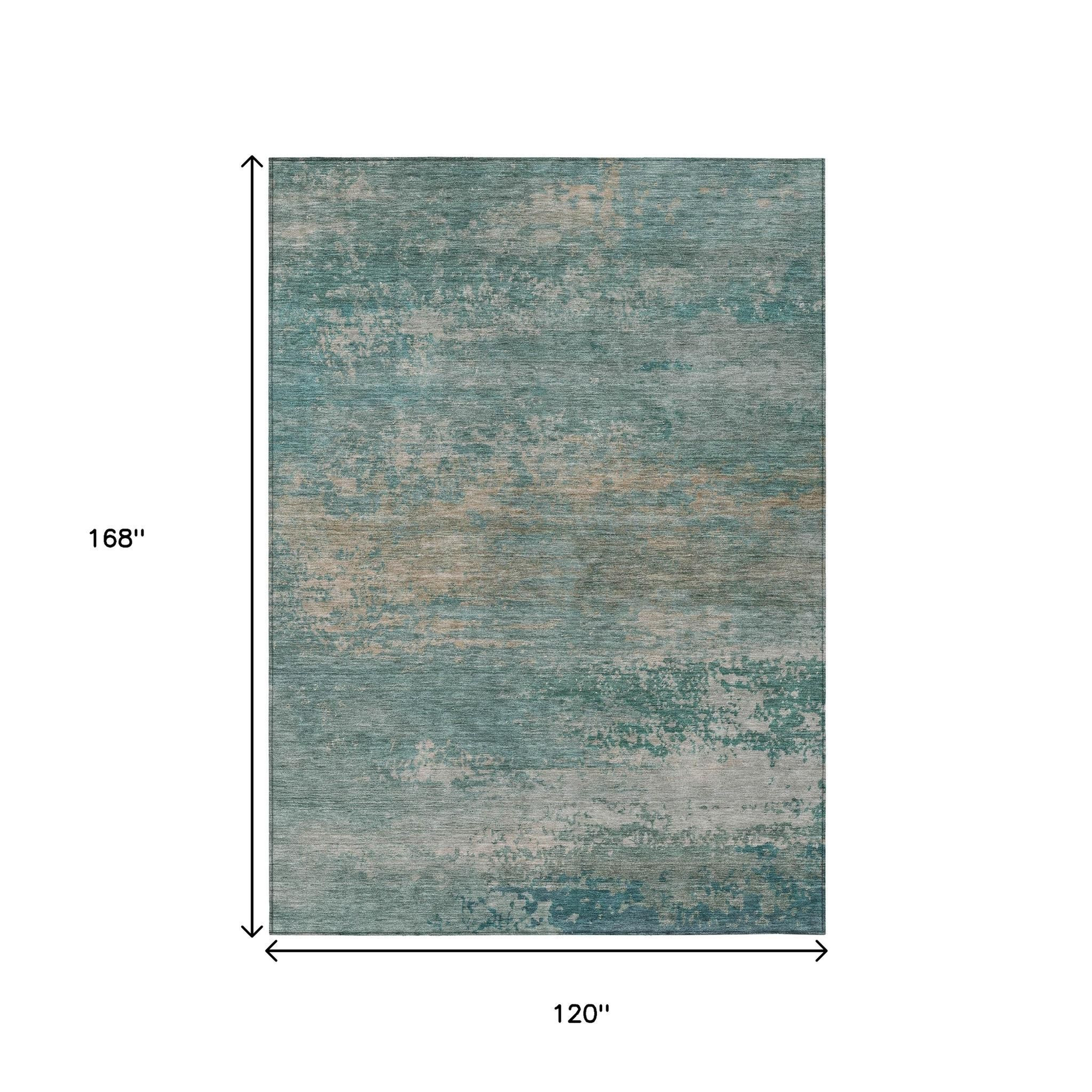 10' X 14' Aqua And Beige Abstract Washable Indoor Outdoor Area Rug - Sports & Outdoor