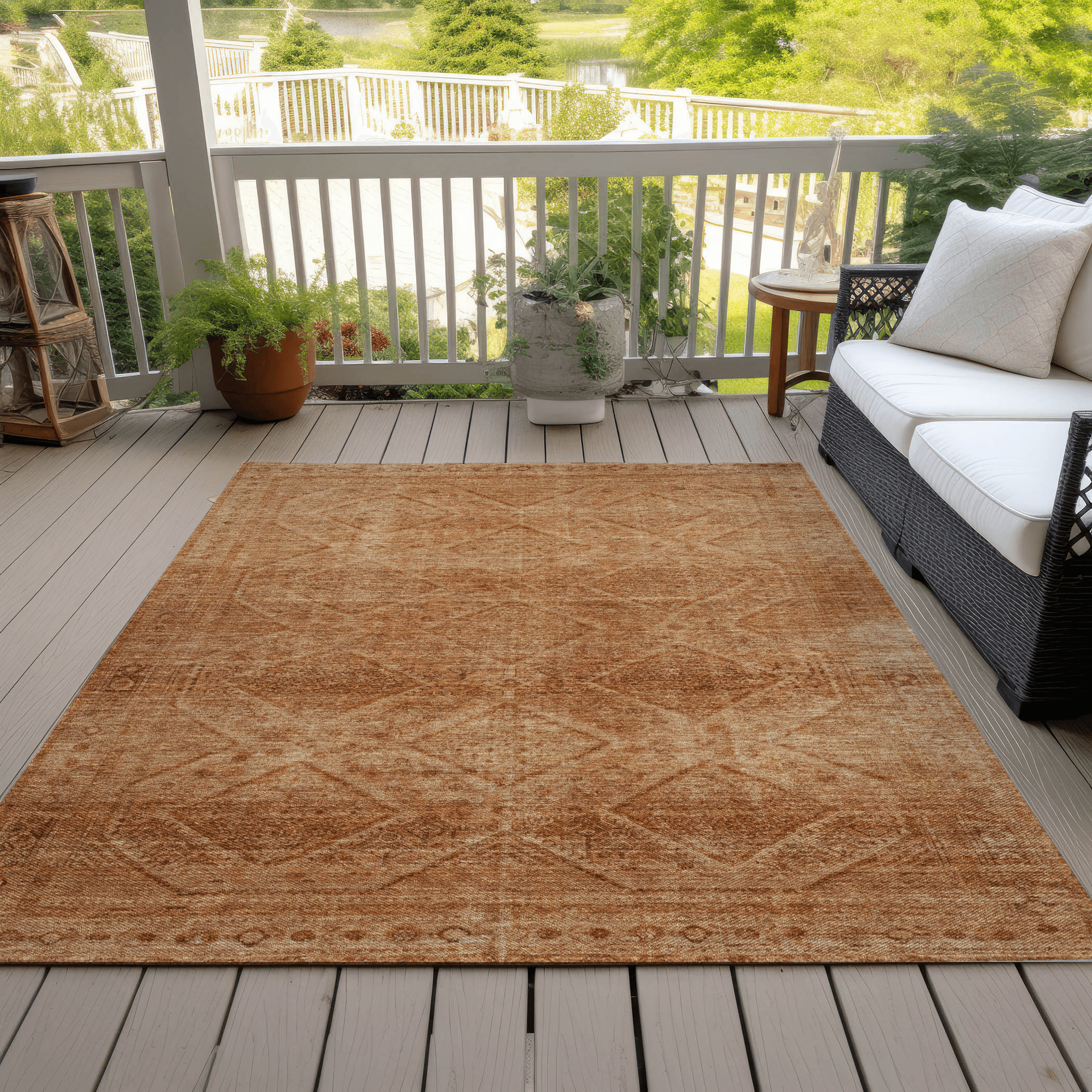10' X 14' Copper And Ivory Geometric Washable Indoor Outdoor Area Rug - Sports & Outdoor