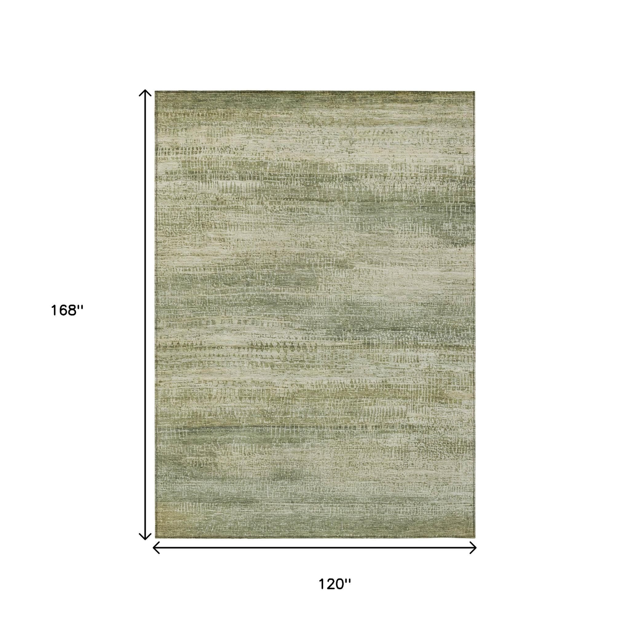 10' X 14' Artichoke Green And Beige Abstract Washable Indoor Outdoor Area Rug - Sports & Outdoor