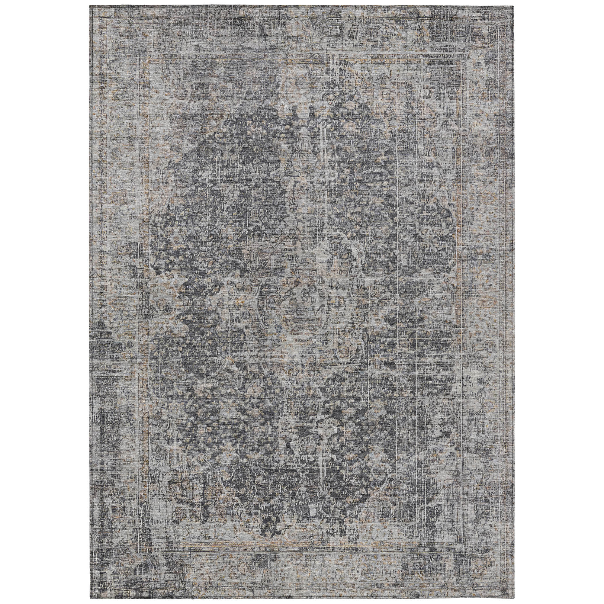 10' X 14' Charcoal And Silver Abstract Washable Indoor Outdoor Area Rug - Sports & Outdoor
