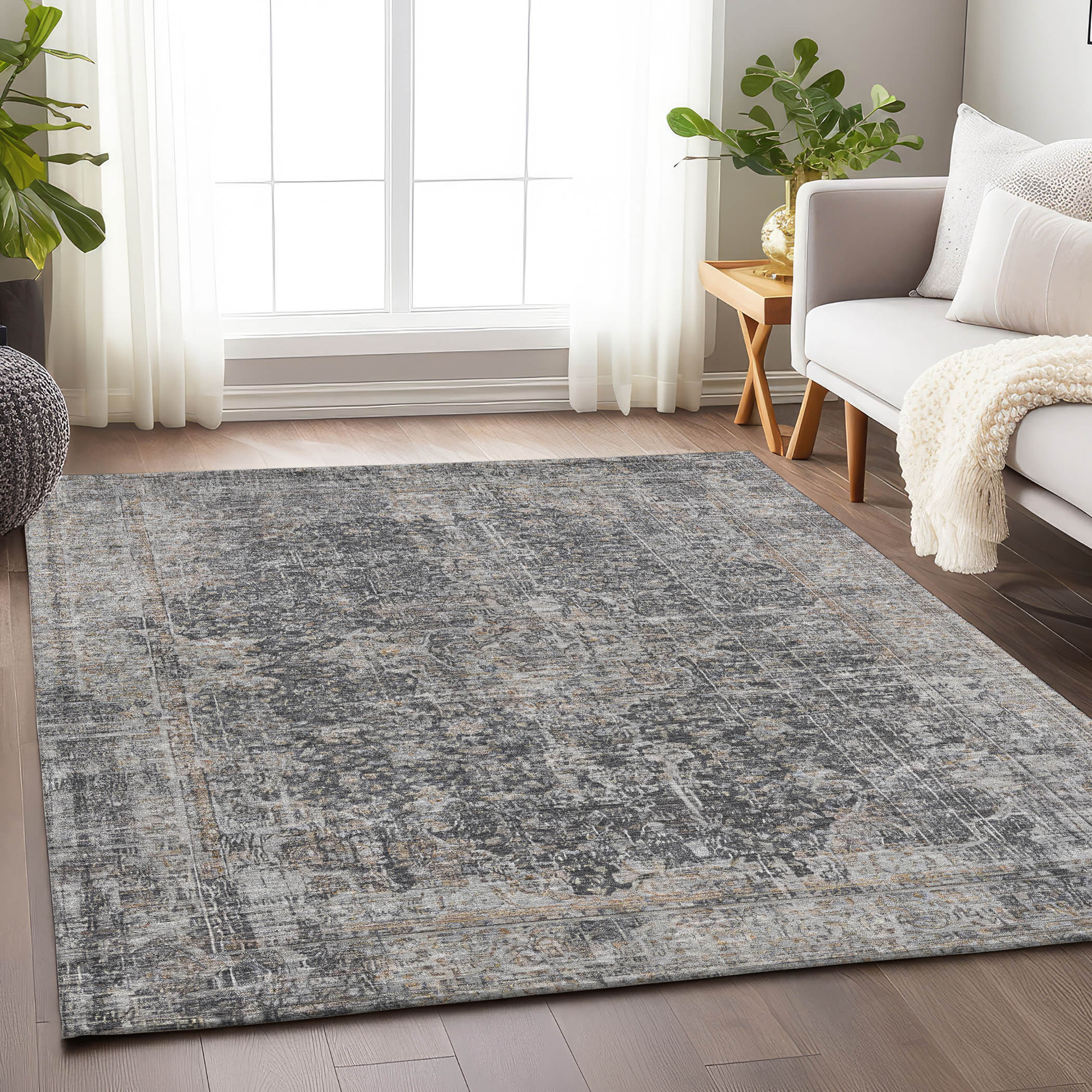 10' X 14' Charcoal And Silver Abstract Washable Indoor Outdoor Area Rug - Sports & Outdoor