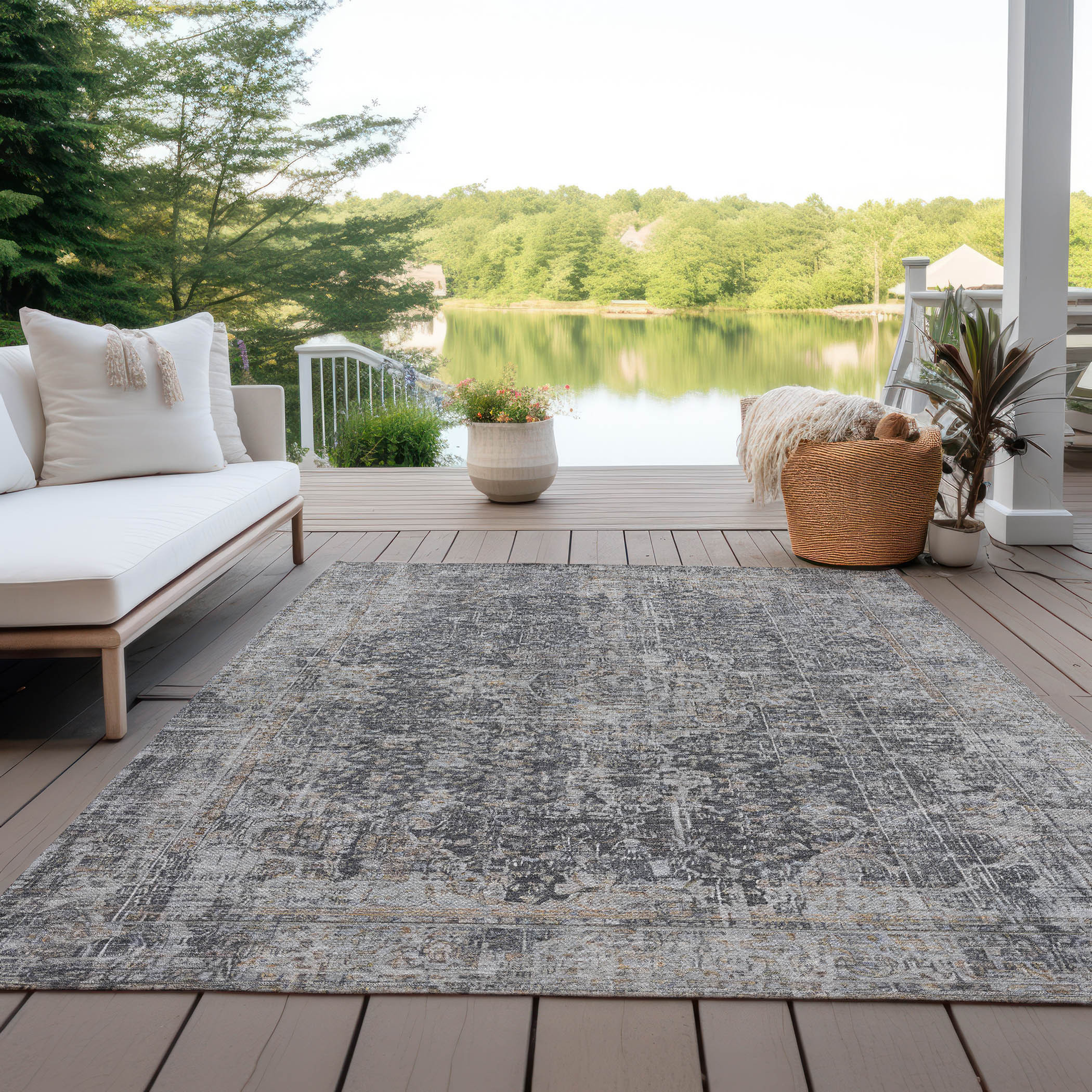 10' X 14' Charcoal And Silver Abstract Washable Indoor Outdoor Area Rug - Sports & Outdoor