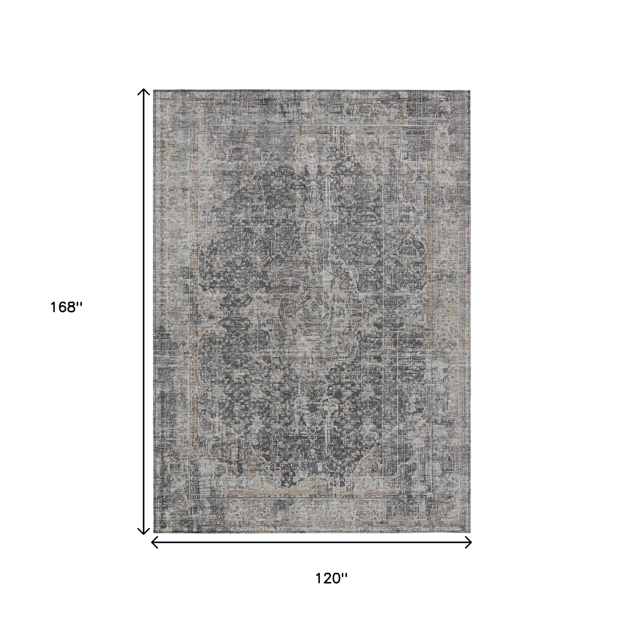 10' X 14' Charcoal And Silver Abstract Washable Indoor Outdoor Area Rug - Sports & Outdoor