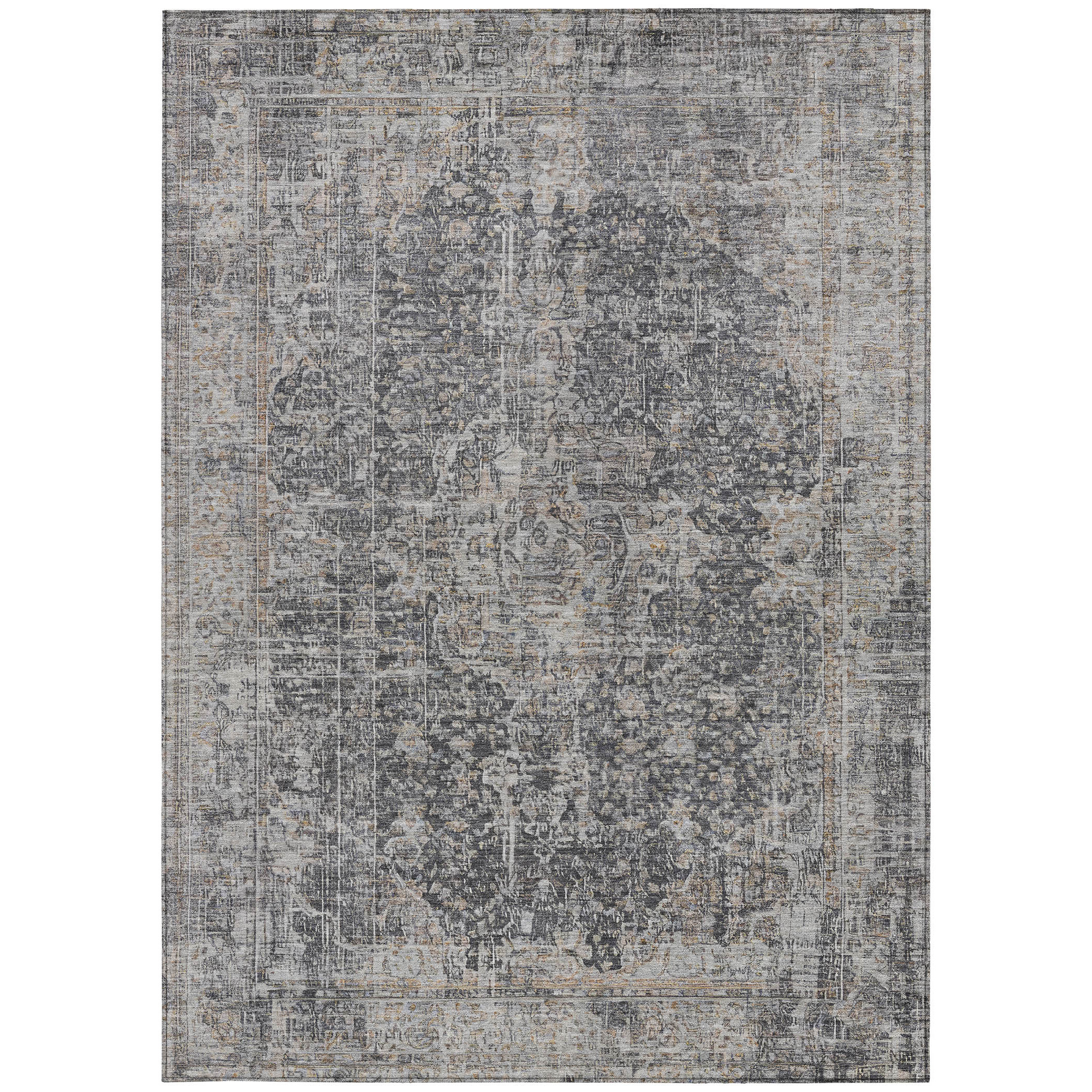 10' X 14' Charcoal And Silver Abstract Washable Indoor Outdoor Area Rug - Sports & Outdoor