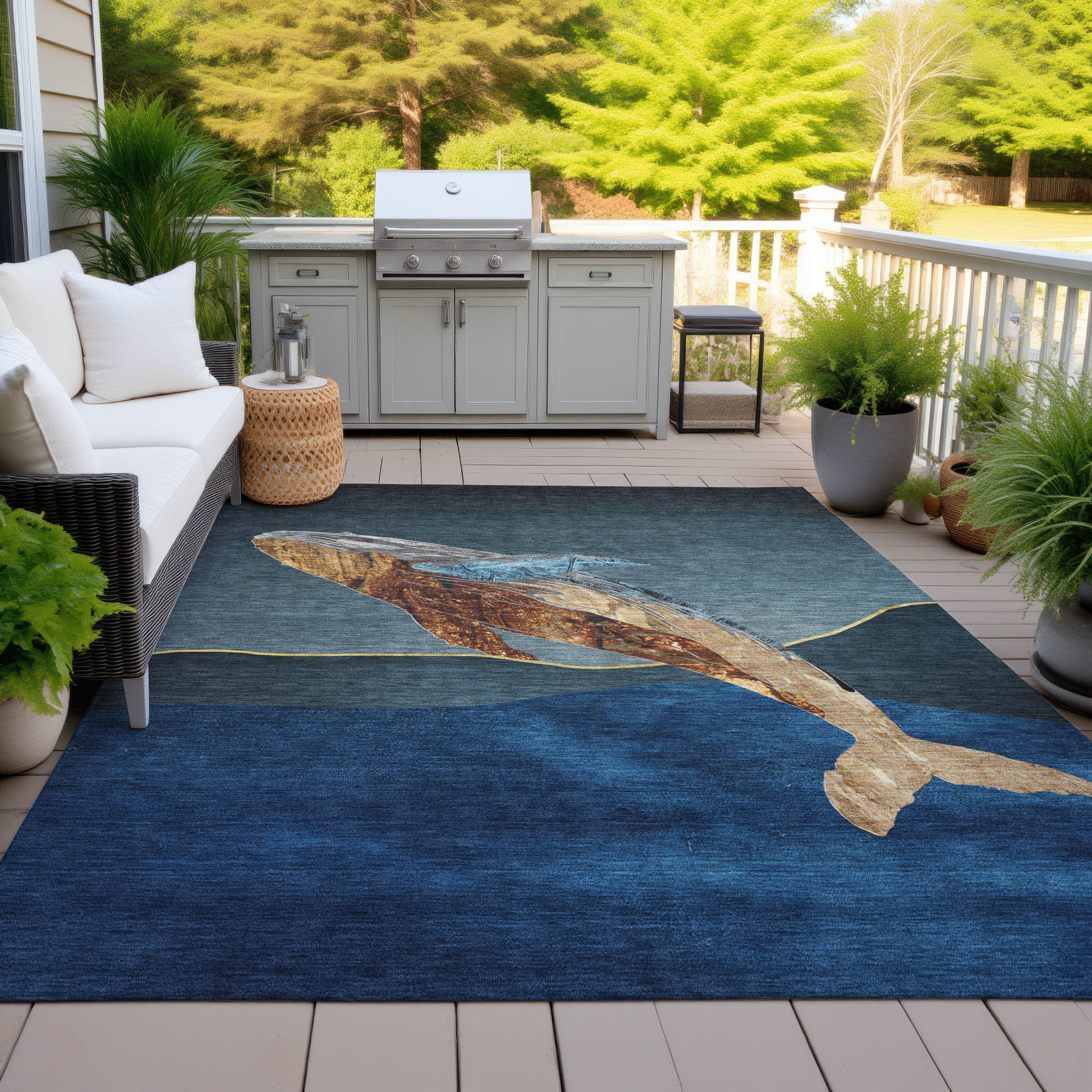 10' X 14' Blue And Brown Animal Print Washable Indoor Outdoor Area Rug - Sports & Outdoor