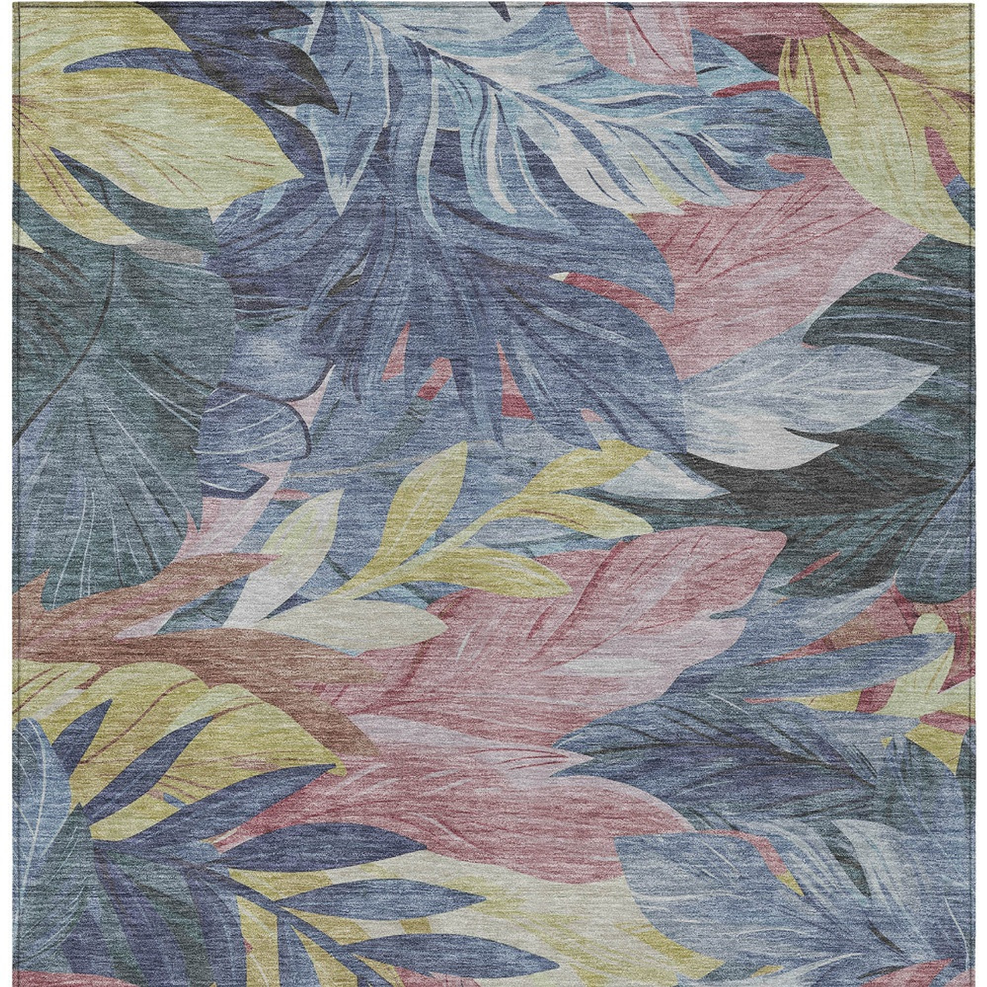 10' X 14' Denim Blue And Blush Floral Washable Indoor Outdoor Area Rug - Sports & Outdoor