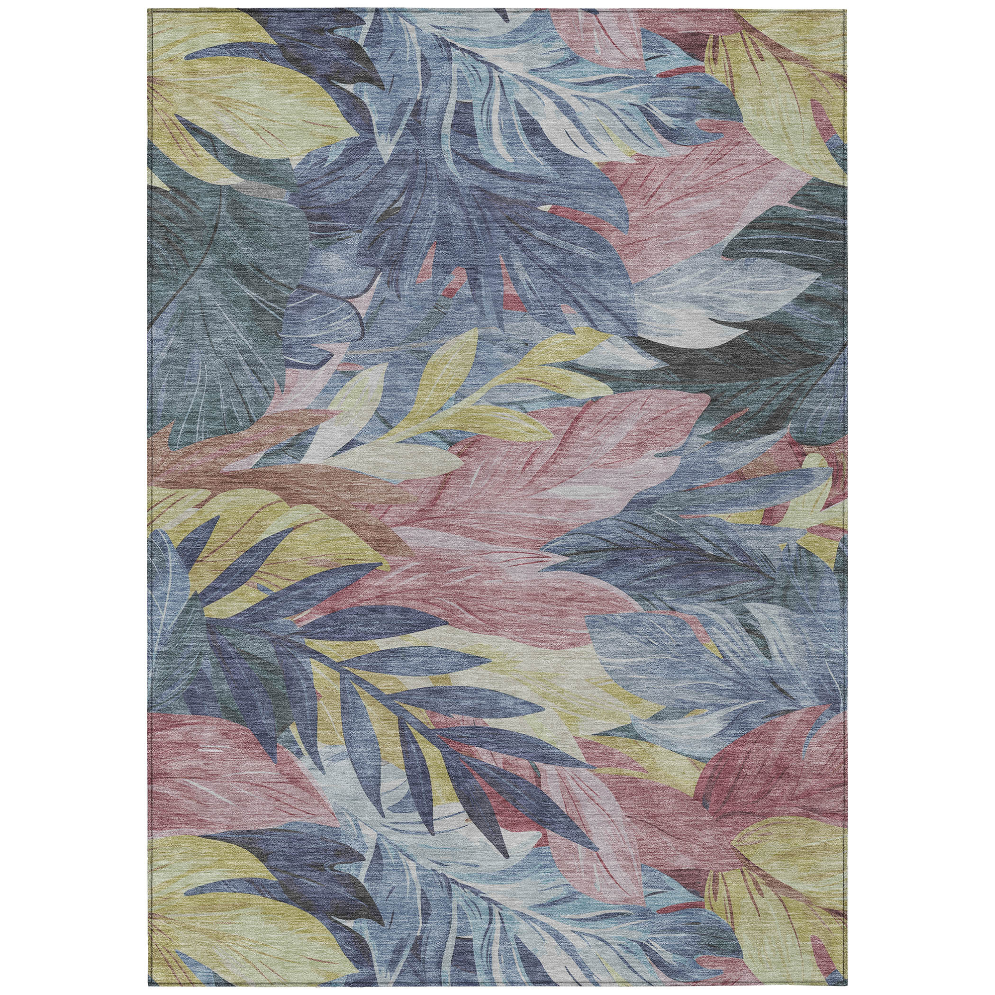 10' X 14' Denim Blue And Blush Floral Washable Indoor Outdoor Area Rug - Sports & Outdoor