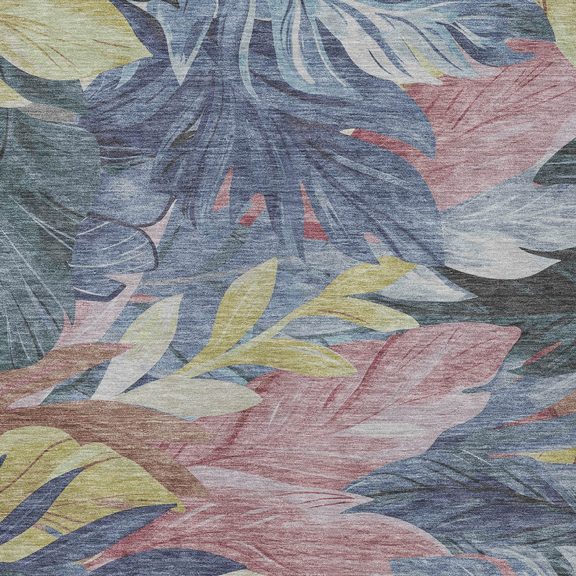 10' X 14' Denim Blue And Blush Floral Washable Indoor Outdoor Area Rug - Sports & Outdoor
