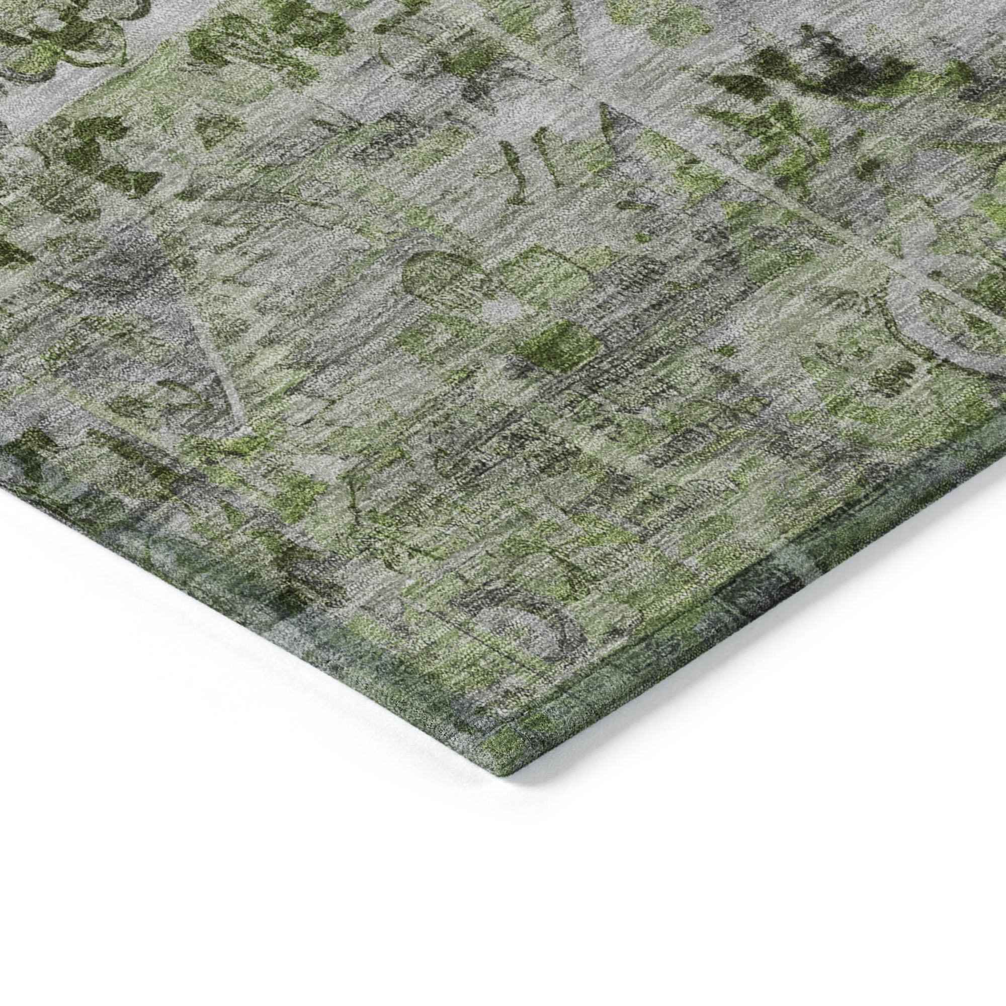 10' X 14' Artichoke Green And Gray Floral Medallion Washable Indoor Outdoor Area Rug - Sports & Outdoor