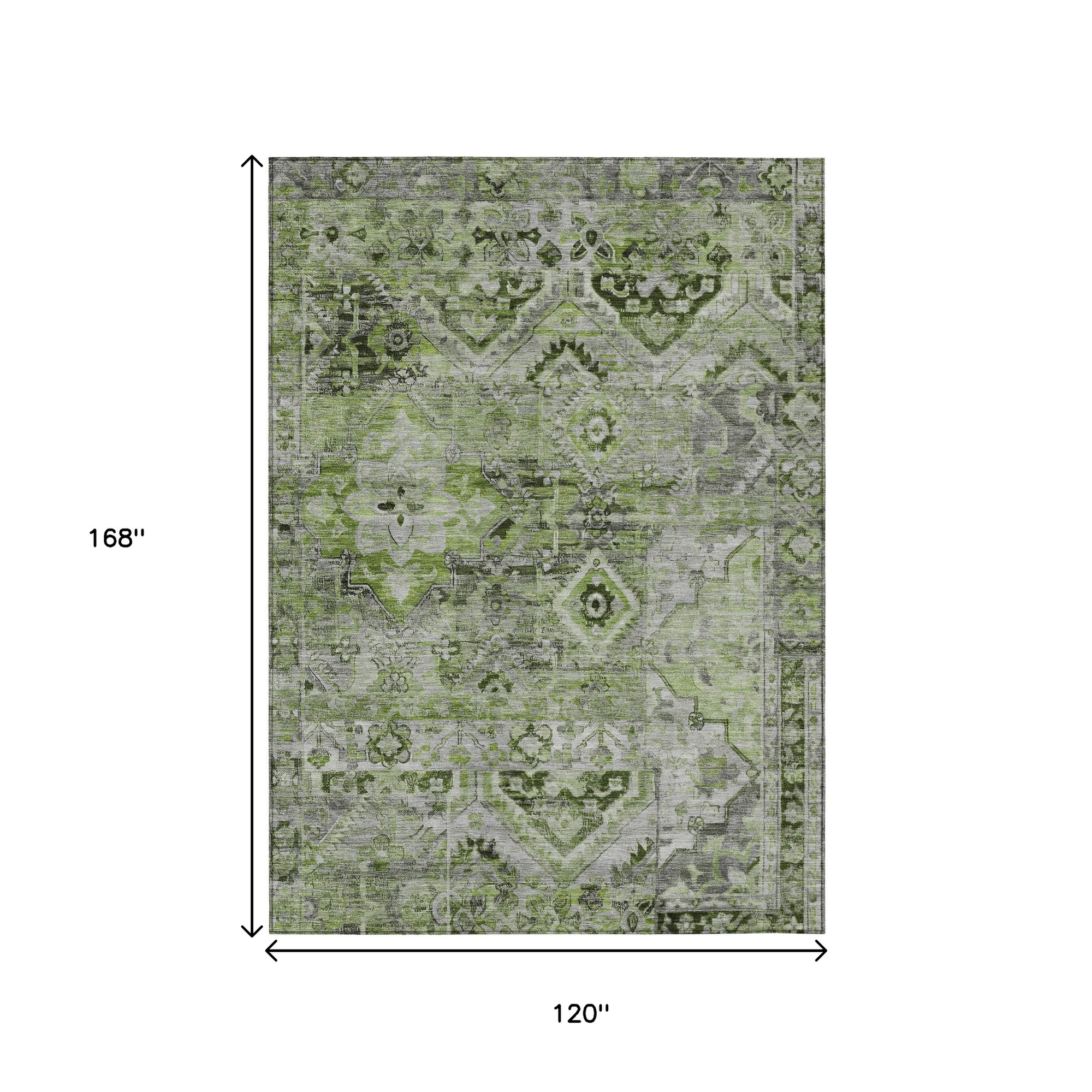 10' X 14' Artichoke Green And Gray Floral Medallion Washable Indoor Outdoor Area Rug - Sports & Outdoor