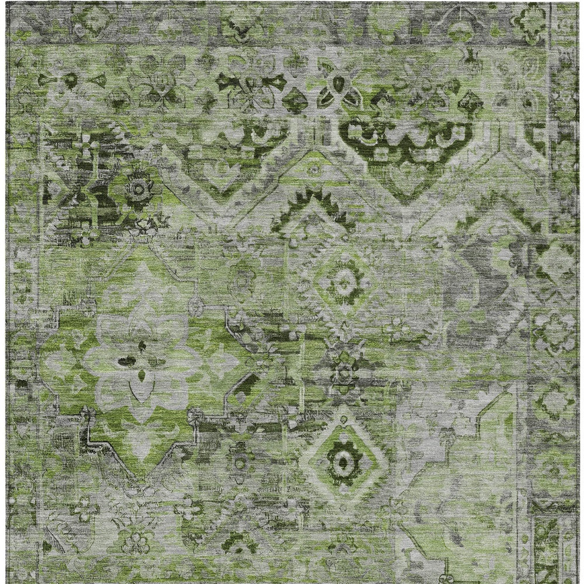 10' X 14' Artichoke Green And Gray Floral Medallion Washable Indoor Outdoor Area Rug - Sports & Outdoor