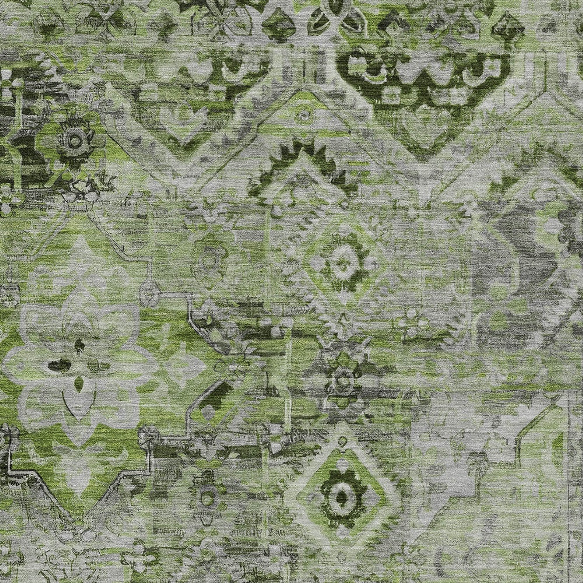 10' X 14' Artichoke Green And Gray Floral Medallion Washable Indoor Outdoor Area Rug - Sports & Outdoor
