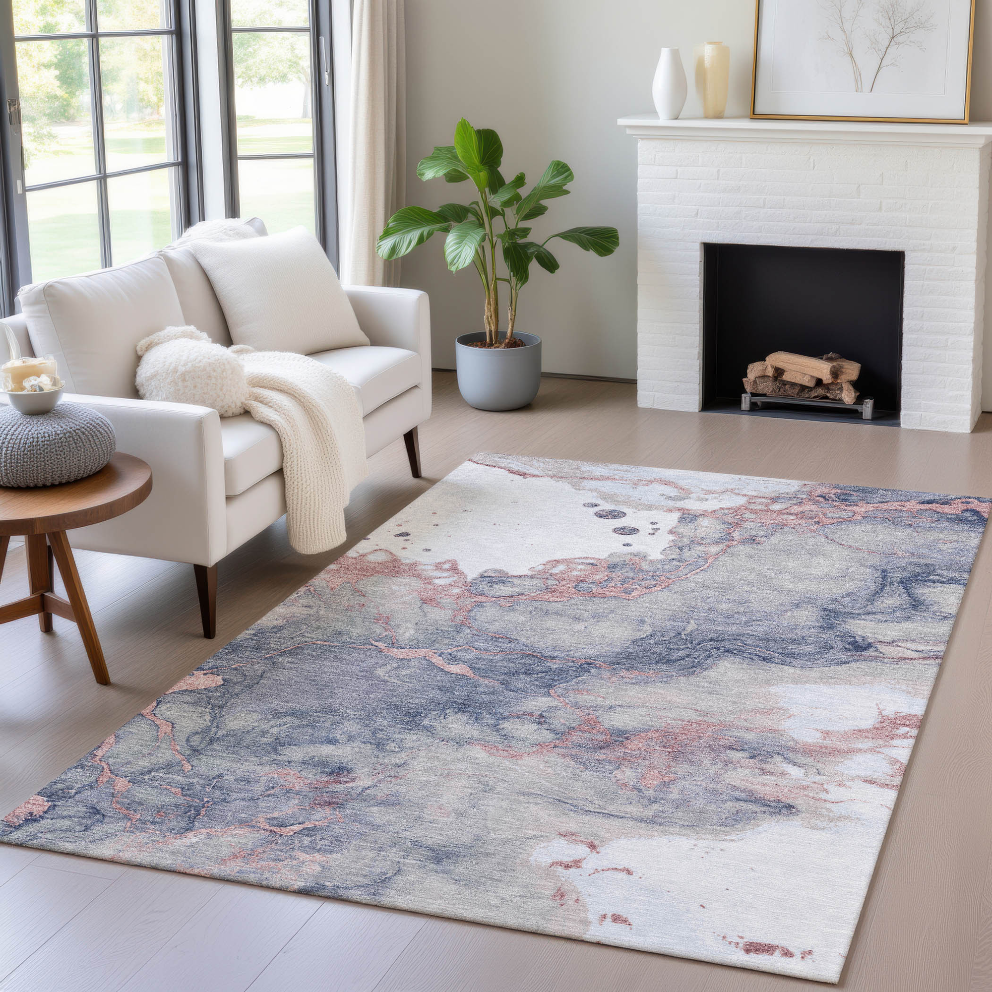 10' X 14' Blush And Gray Abstract Washable Indoor Outdoor Area Rug - Sports & Outdoor