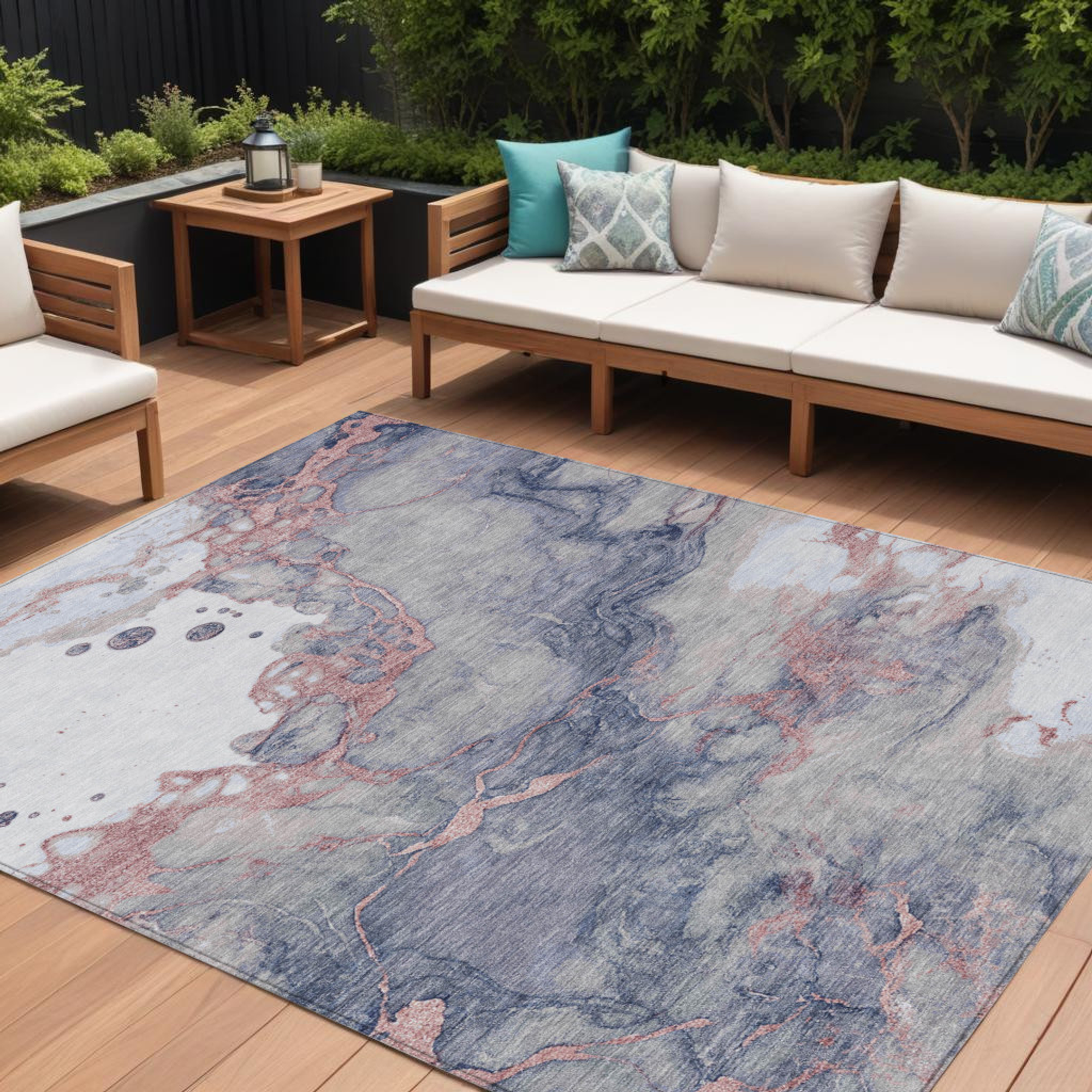 10' X 14' Blush And Gray Abstract Washable Indoor Outdoor Area Rug - Sports & Outdoor