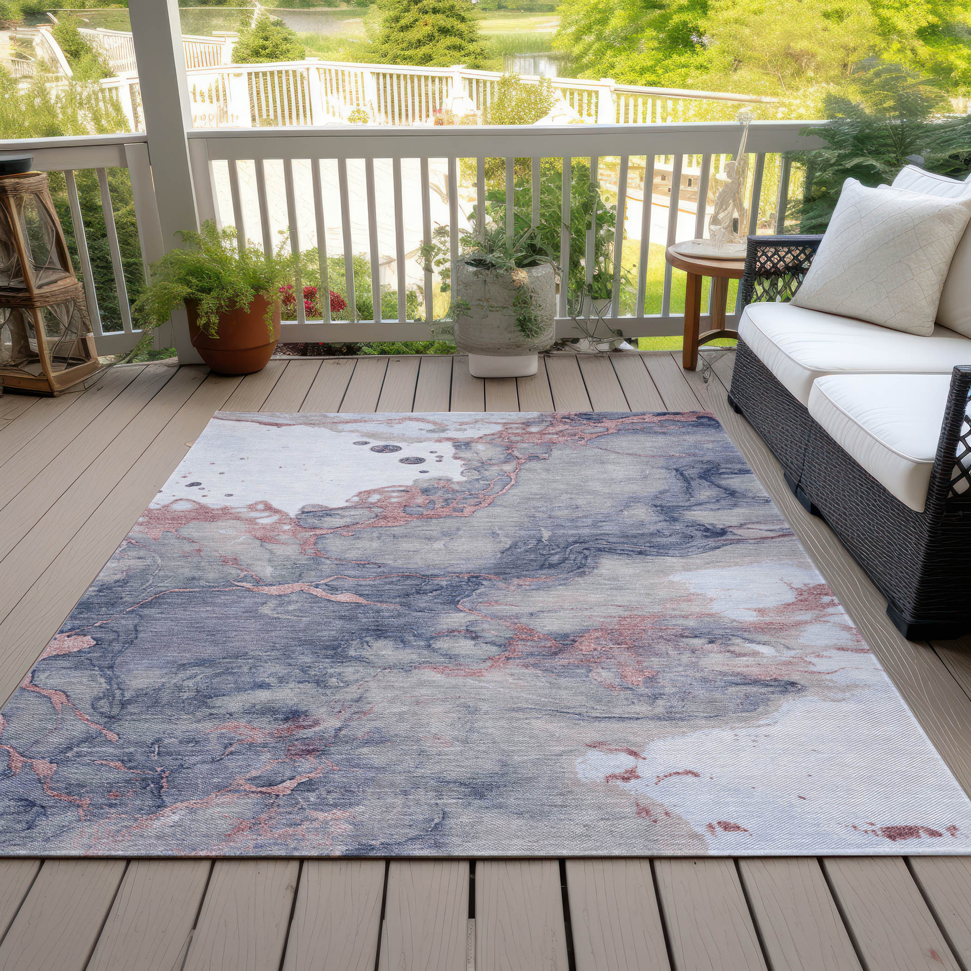 10' X 14' Blush And Gray Abstract Washable Indoor Outdoor Area Rug - Sports & Outdoor