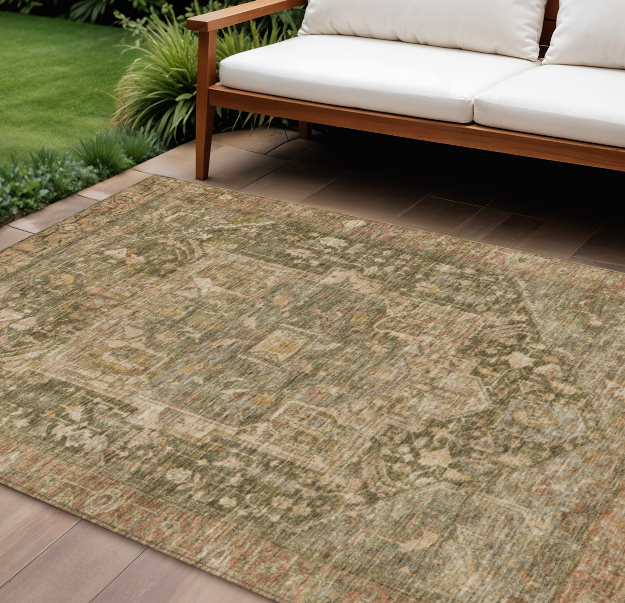 10' X 14' Fern Green Medallion Washable Indoor Outdoor Area Rug - Sports & Outdoor