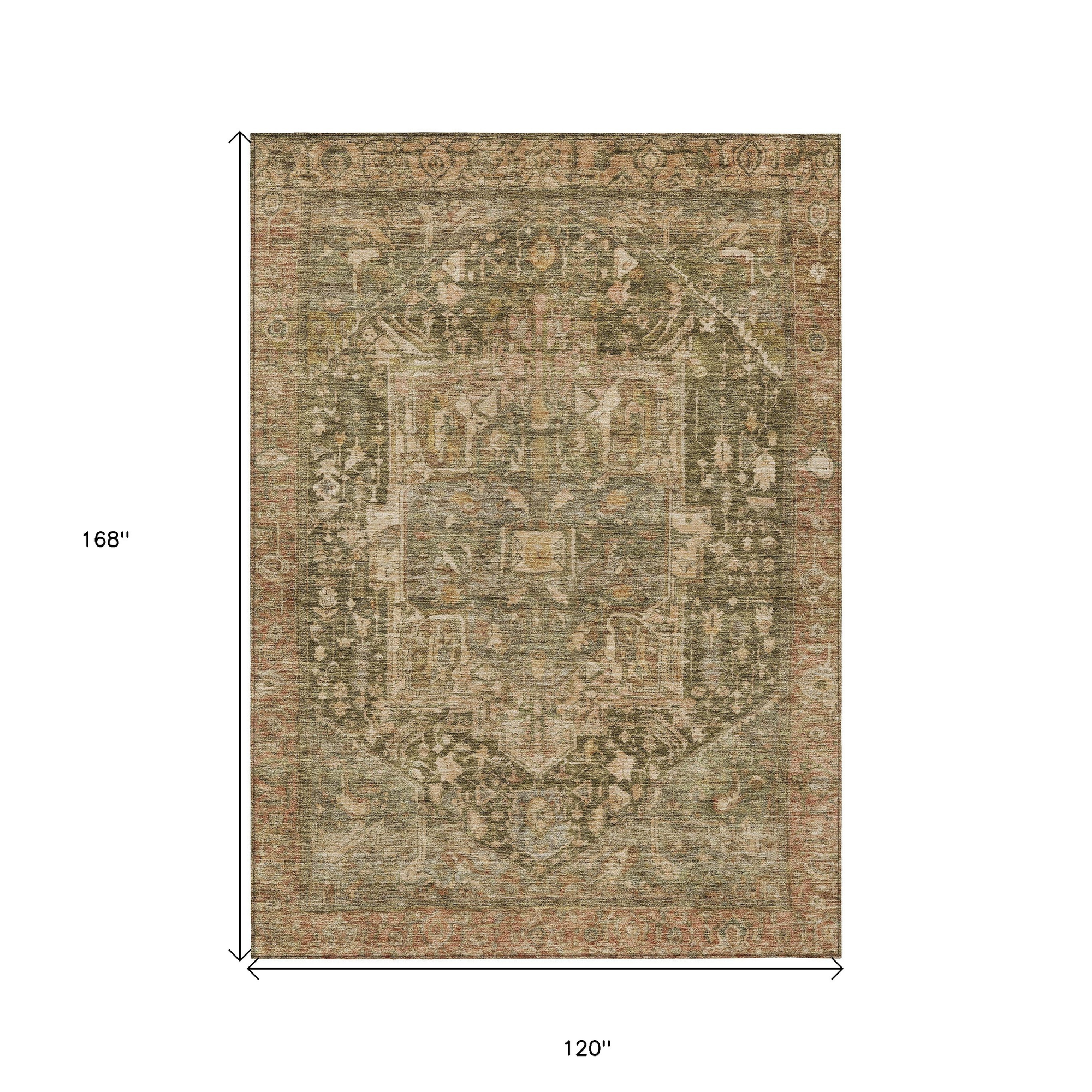 10' X 14' Fern Green Medallion Washable Indoor Outdoor Area Rug - Sports & Outdoor