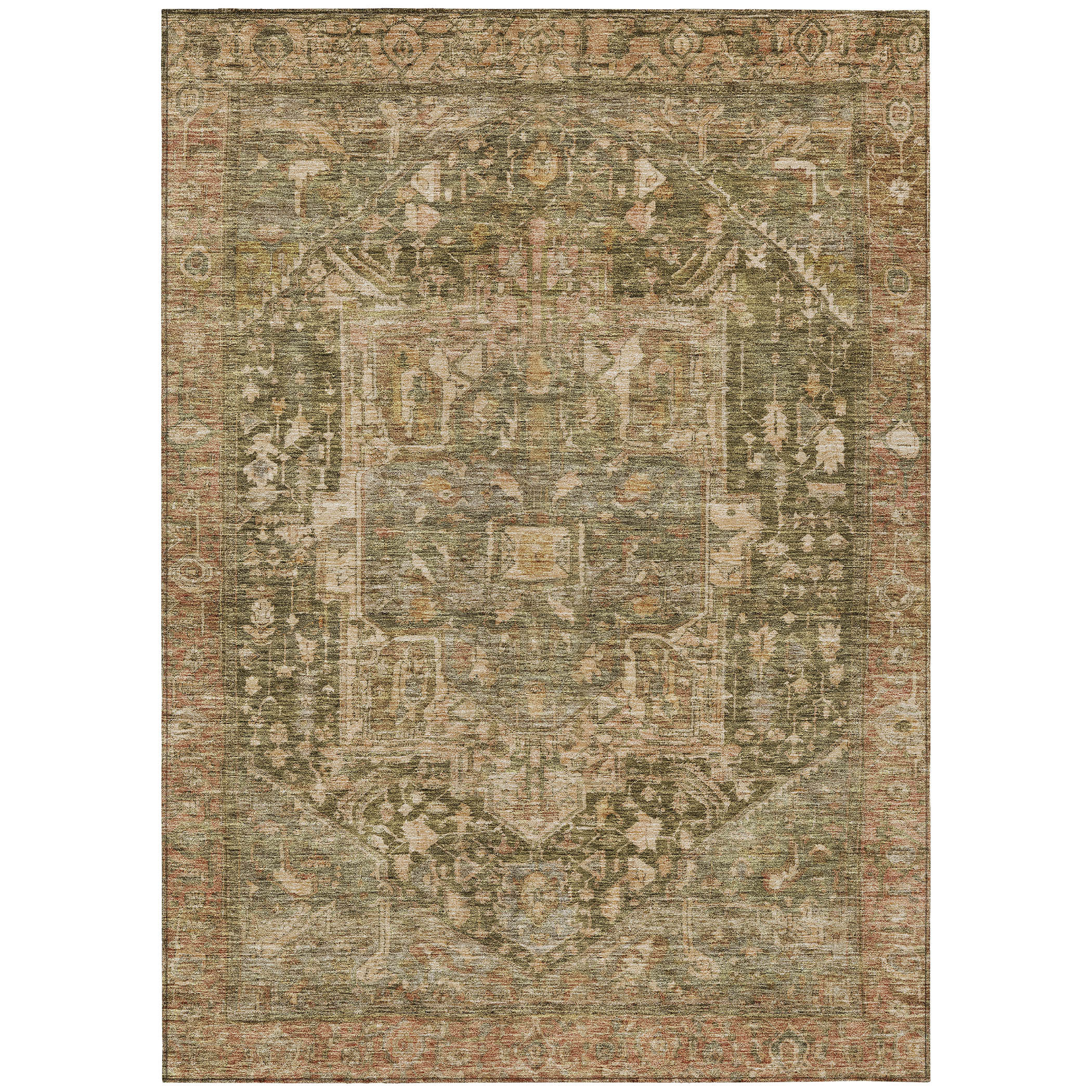 10' X 14' Fern Green Medallion Washable Indoor Outdoor Area Rug - Sports & Outdoor