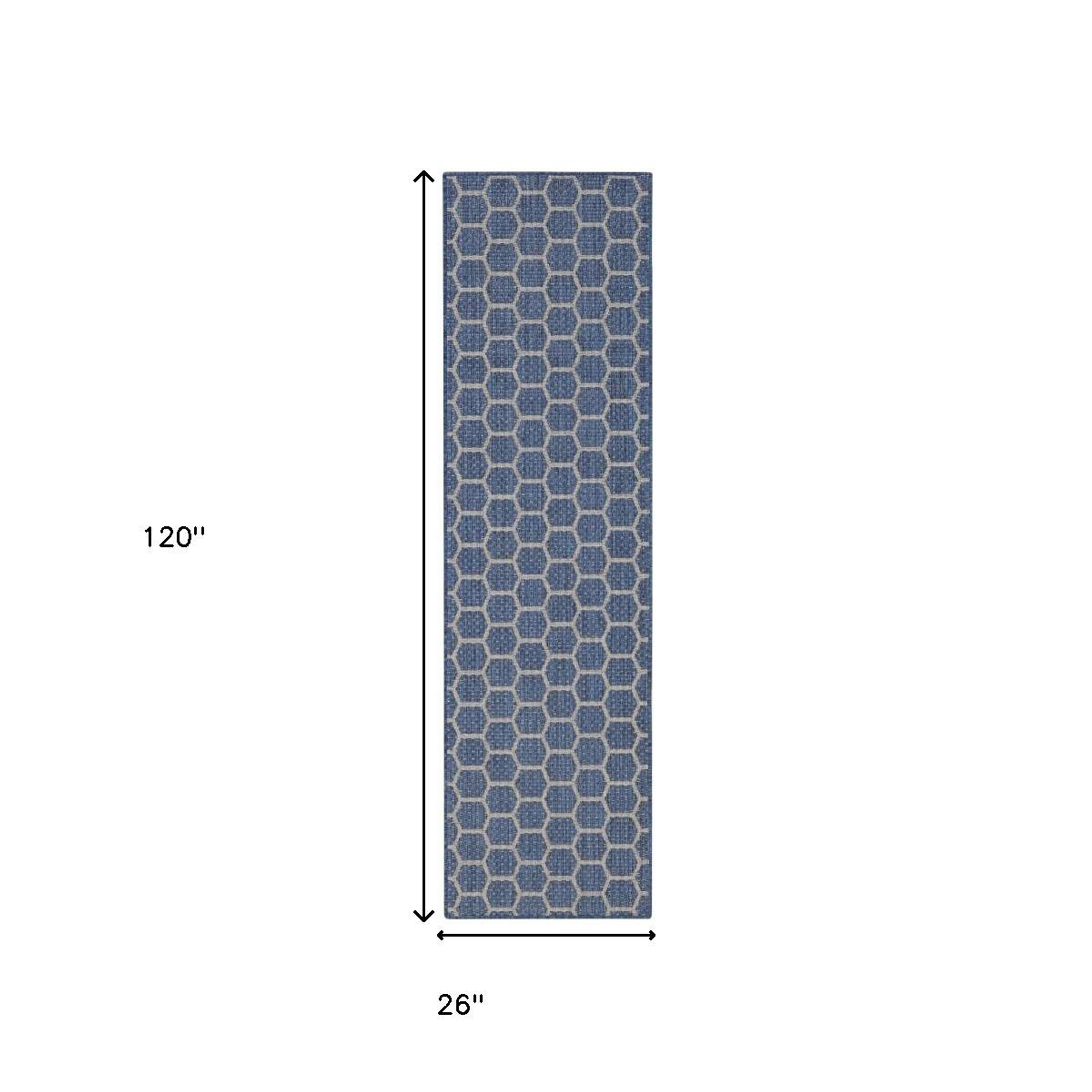 10' Blue And Ivory Geometric Indoor Outdoor Runner Rug - Sports & Outdoor