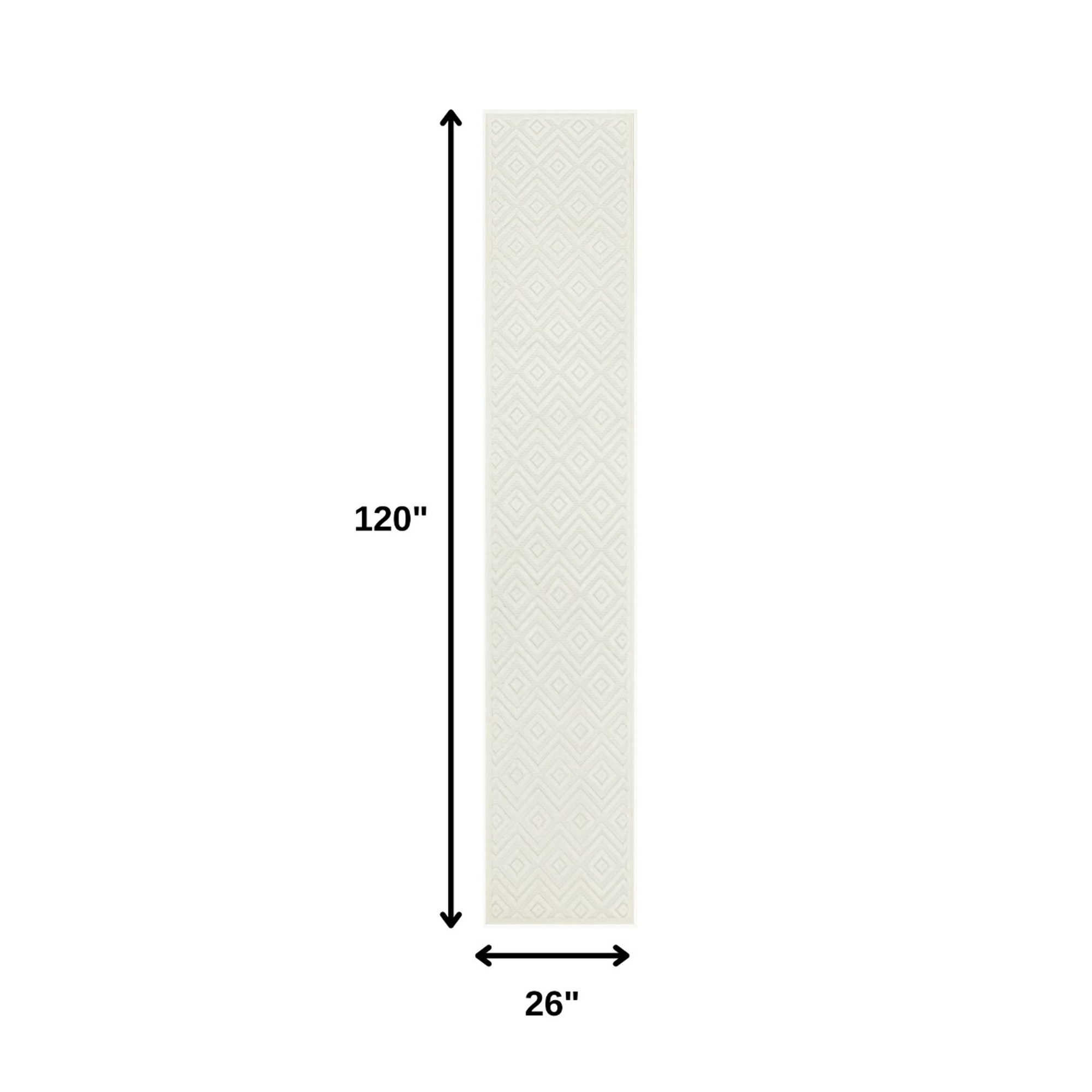 10' Ivory And White Geometric Indoor Outdoor Runner Rug - Sports & Outdoor