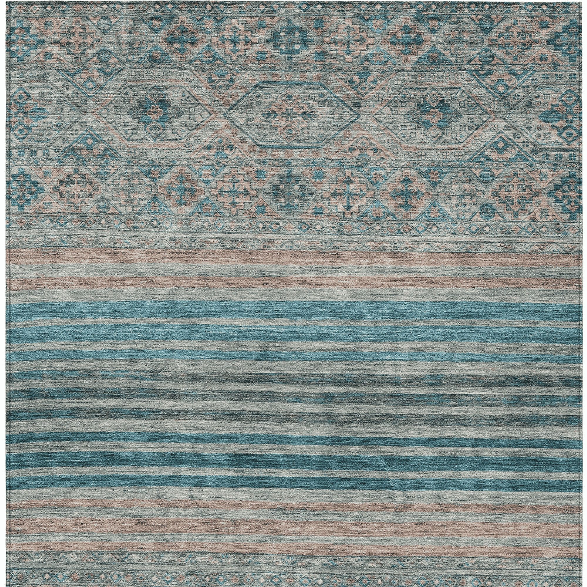 10' X 14' Teal Blue Salmon And Beige Medallion Washable Indoor Outdoor Area Rug - Sports & Outdoor
