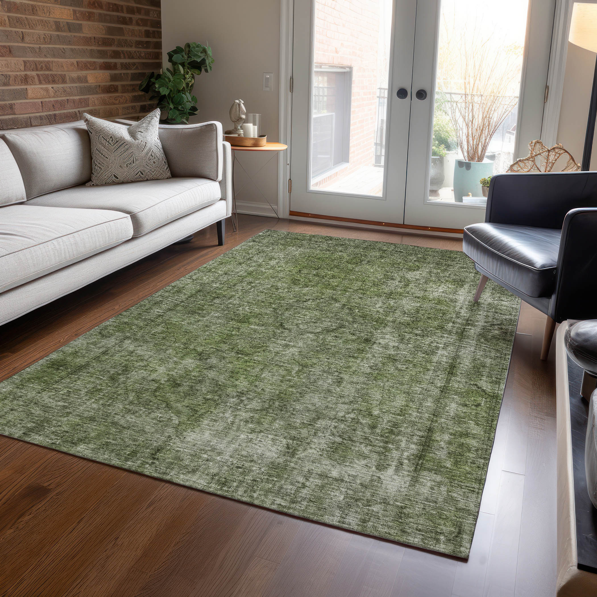 10' X 14' Green And Silver Medallion Washable Indoor Outdoor Area Rug - Sports & Outdoor