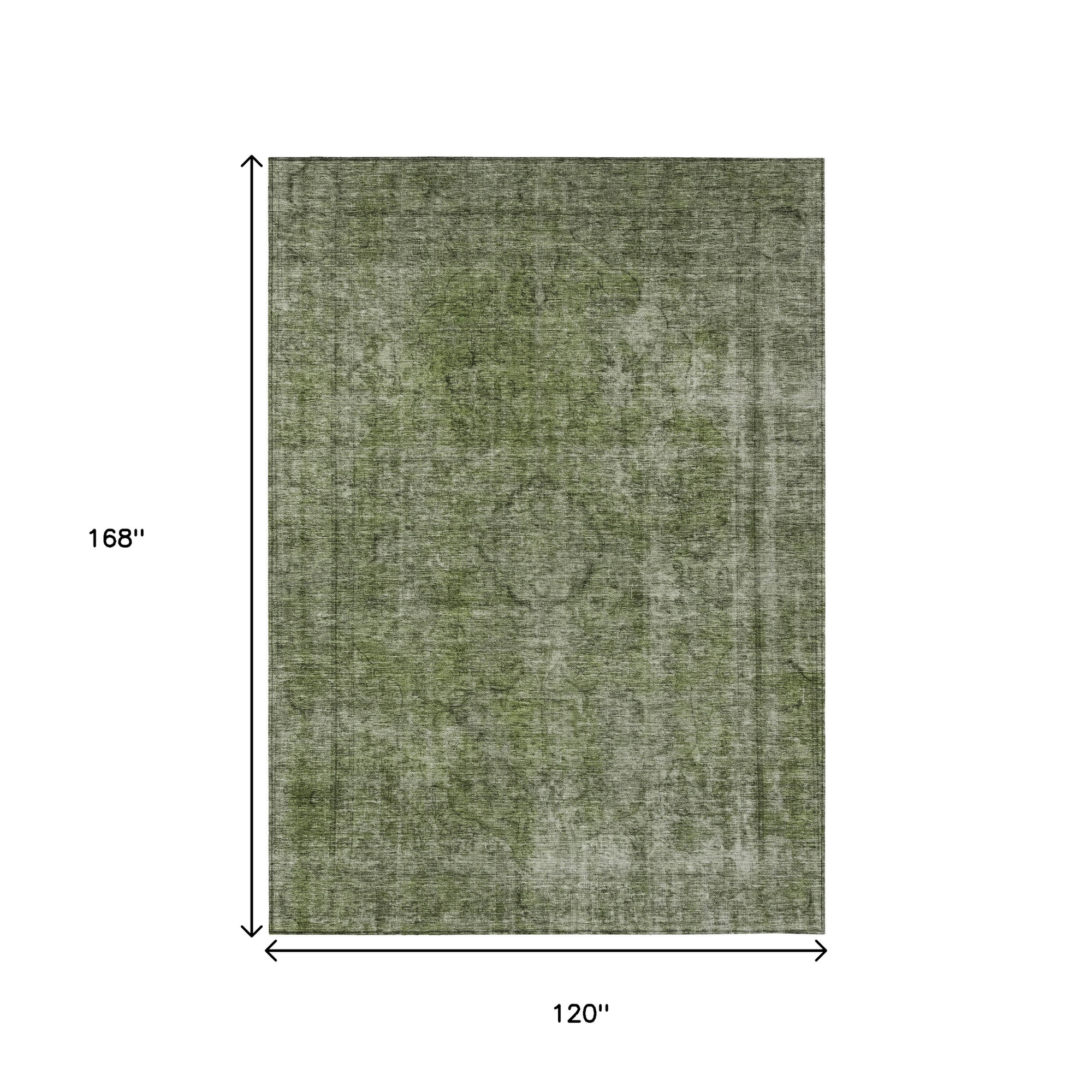 10' X 14' Green And Silver Medallion Washable Indoor Outdoor Area Rug - Sports & Outdoor