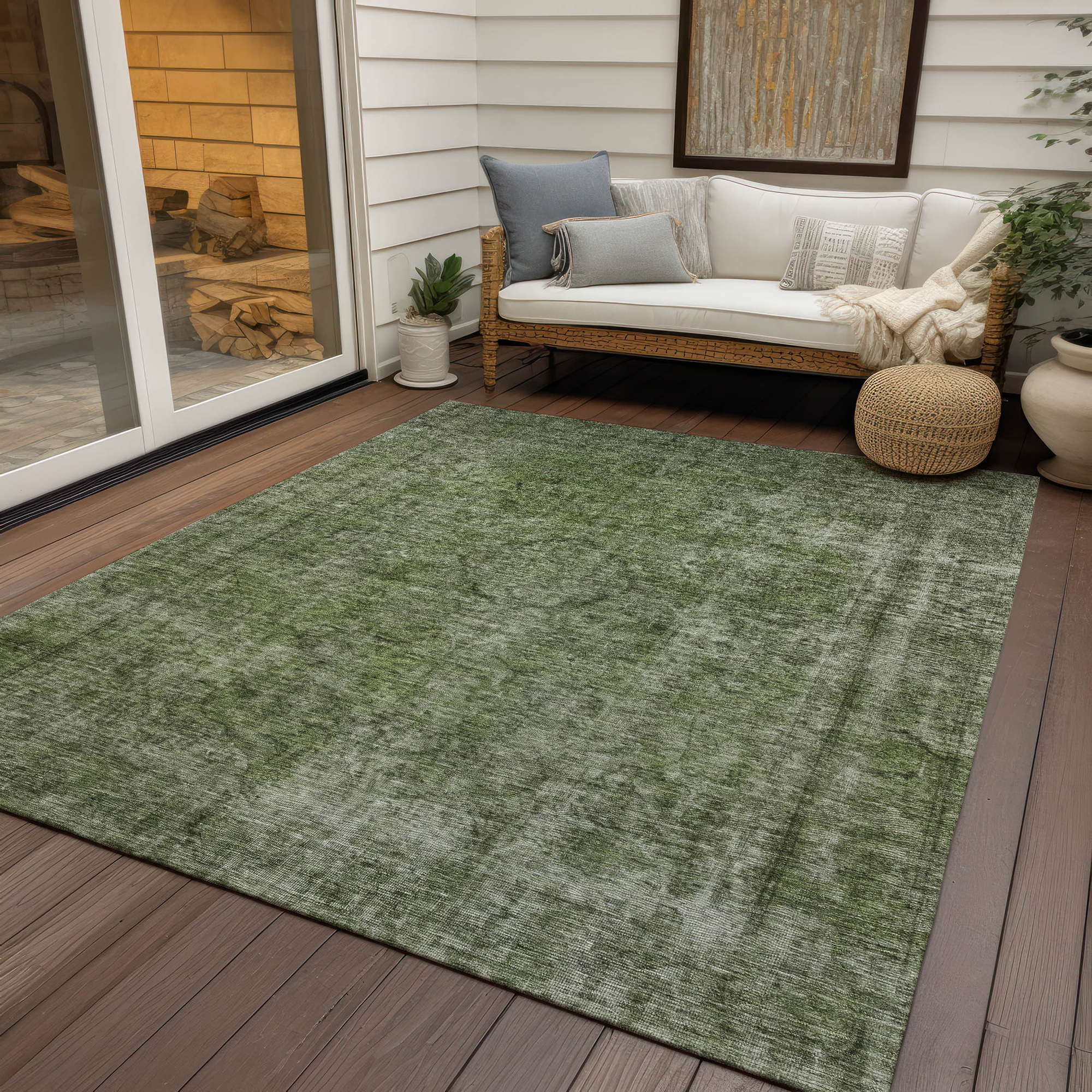 10' X 14' Green And Silver Medallion Washable Indoor Outdoor Area Rug - Sports & Outdoor