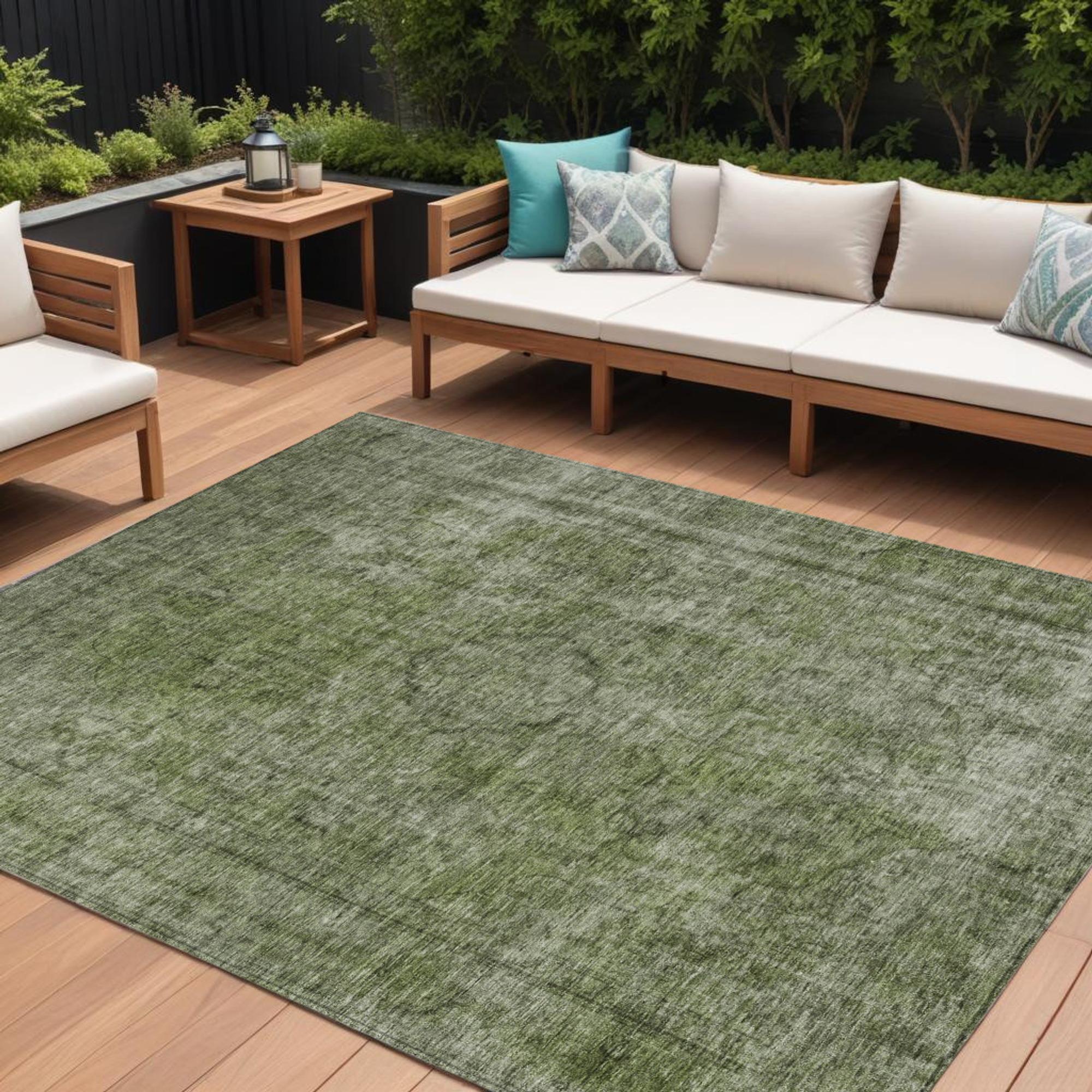 10' X 14' Green And Silver Medallion Washable Indoor Outdoor Area Rug - Sports & Outdoor
