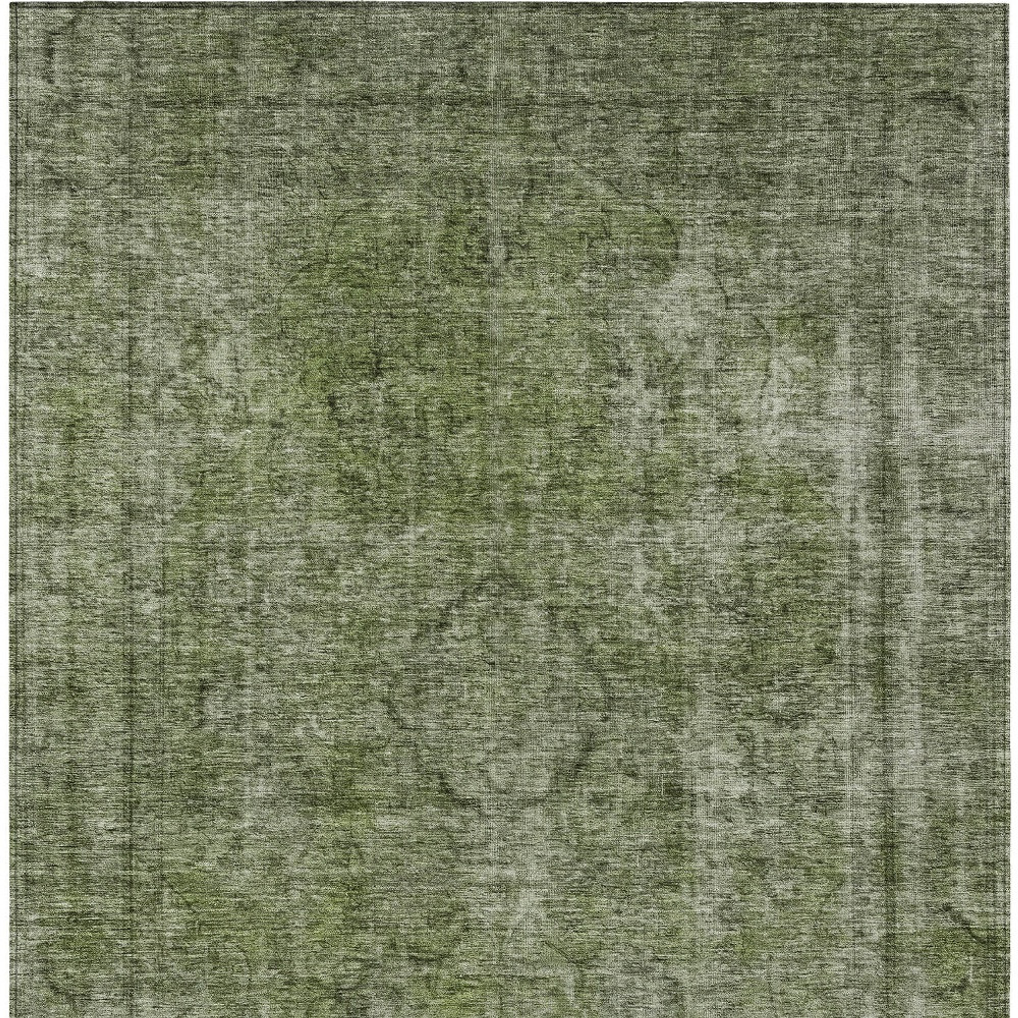 10' X 14' Green And Silver Medallion Washable Indoor Outdoor Area Rug - Sports & Outdoor