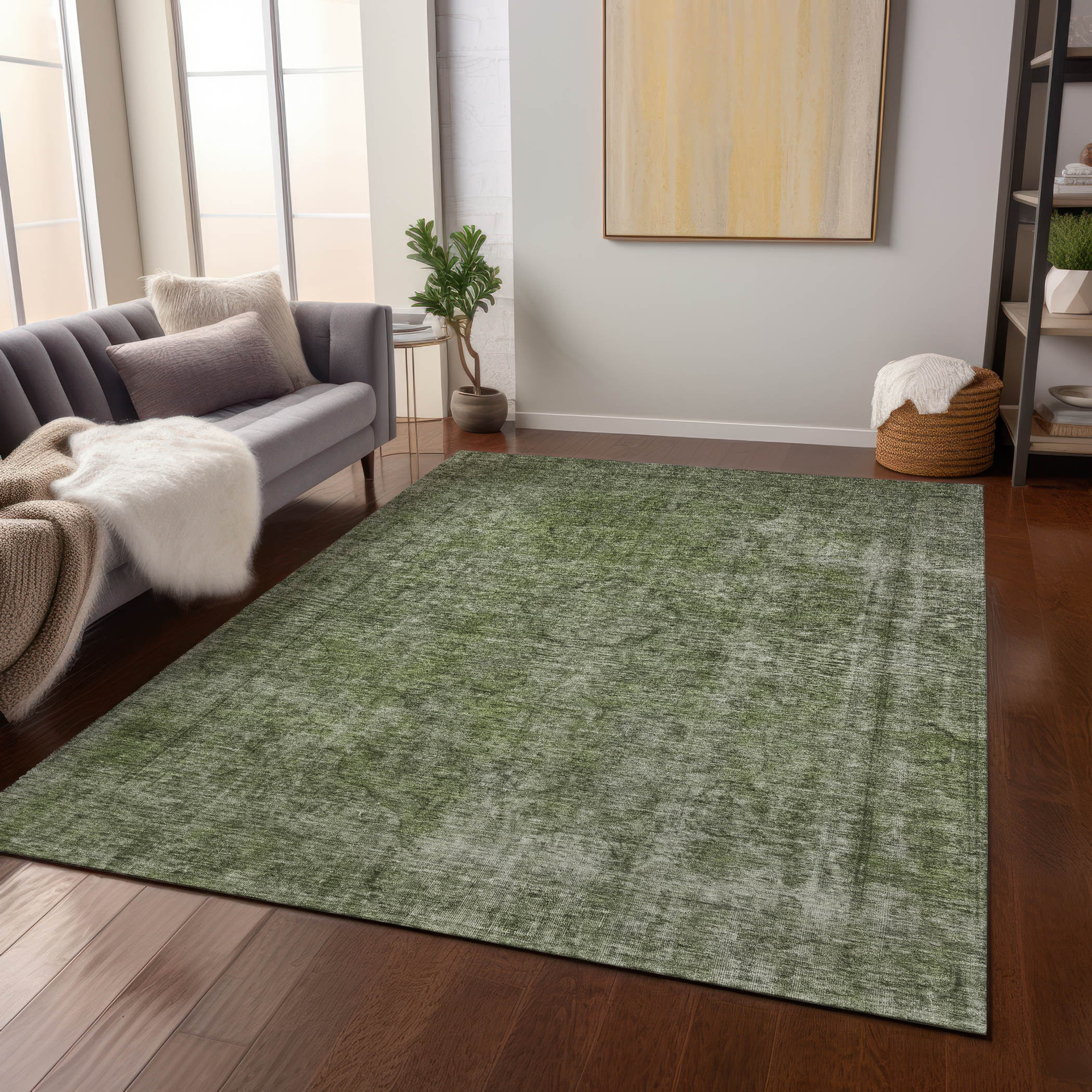10' X 14' Green And Silver Medallion Washable Indoor Outdoor Area Rug - Sports & Outdoor