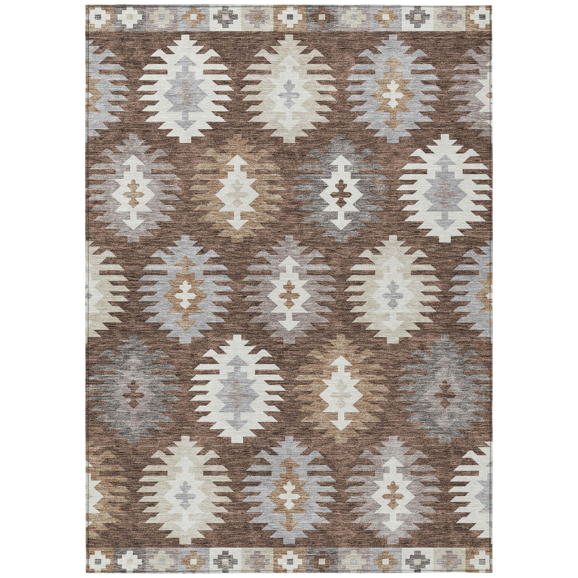 10' X 14' Brown Ivory And Taupe Southwestern Washable Indoor Outdoor Area Rug - Sports & Outdoor
