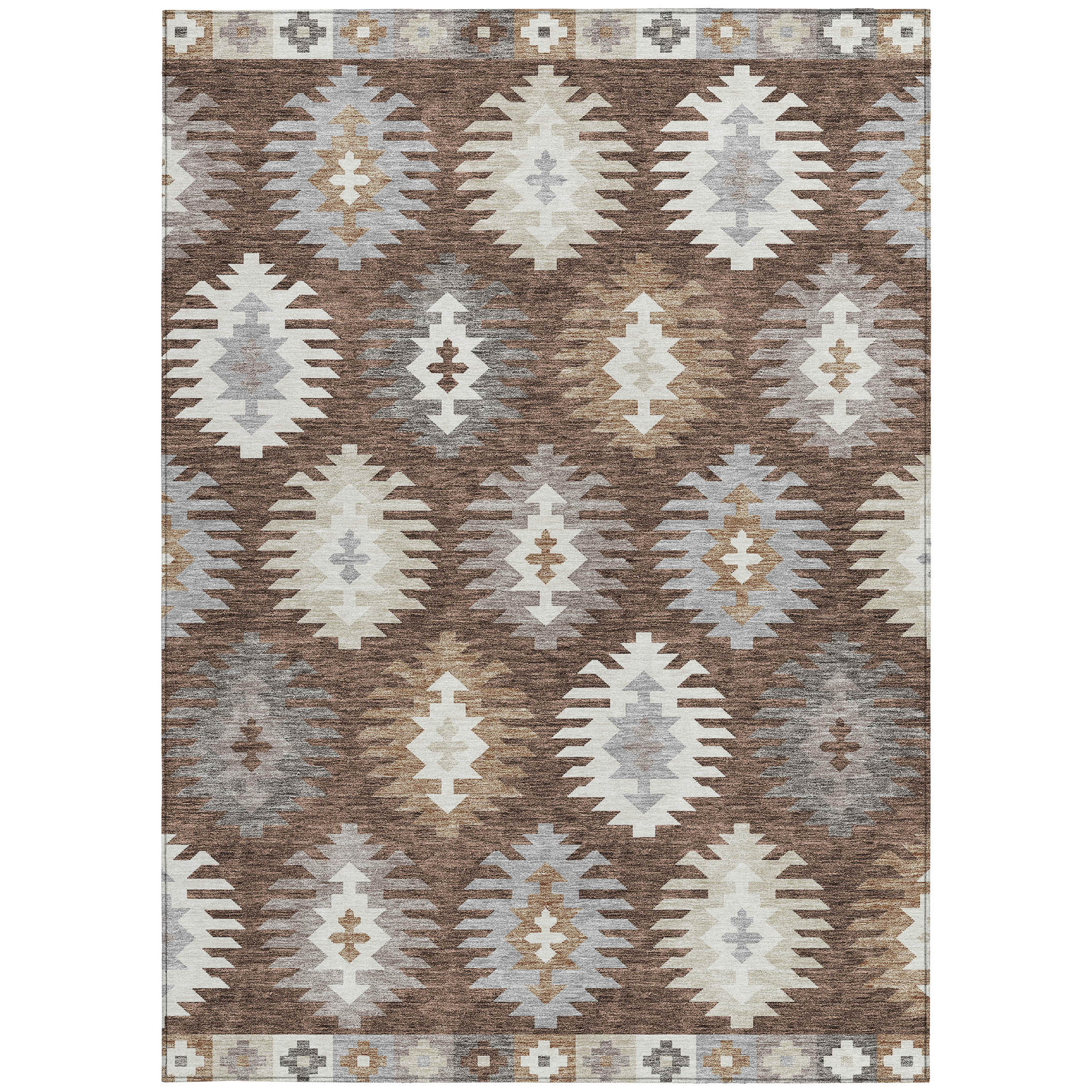 10' X 14' Brown Ivory And Taupe Southwestern Washable Indoor Outdoor Area Rug - Sports & Outdoor