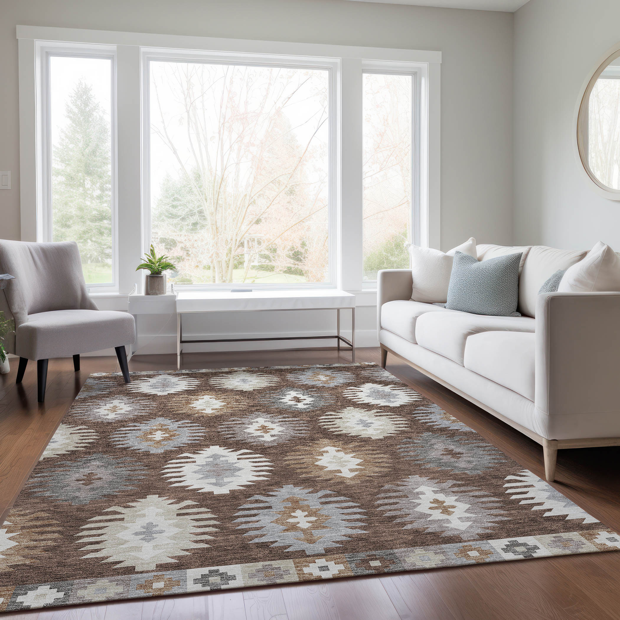 10' X 14' Brown Ivory And Taupe Southwestern Washable Indoor Outdoor Area Rug - Sports & Outdoor