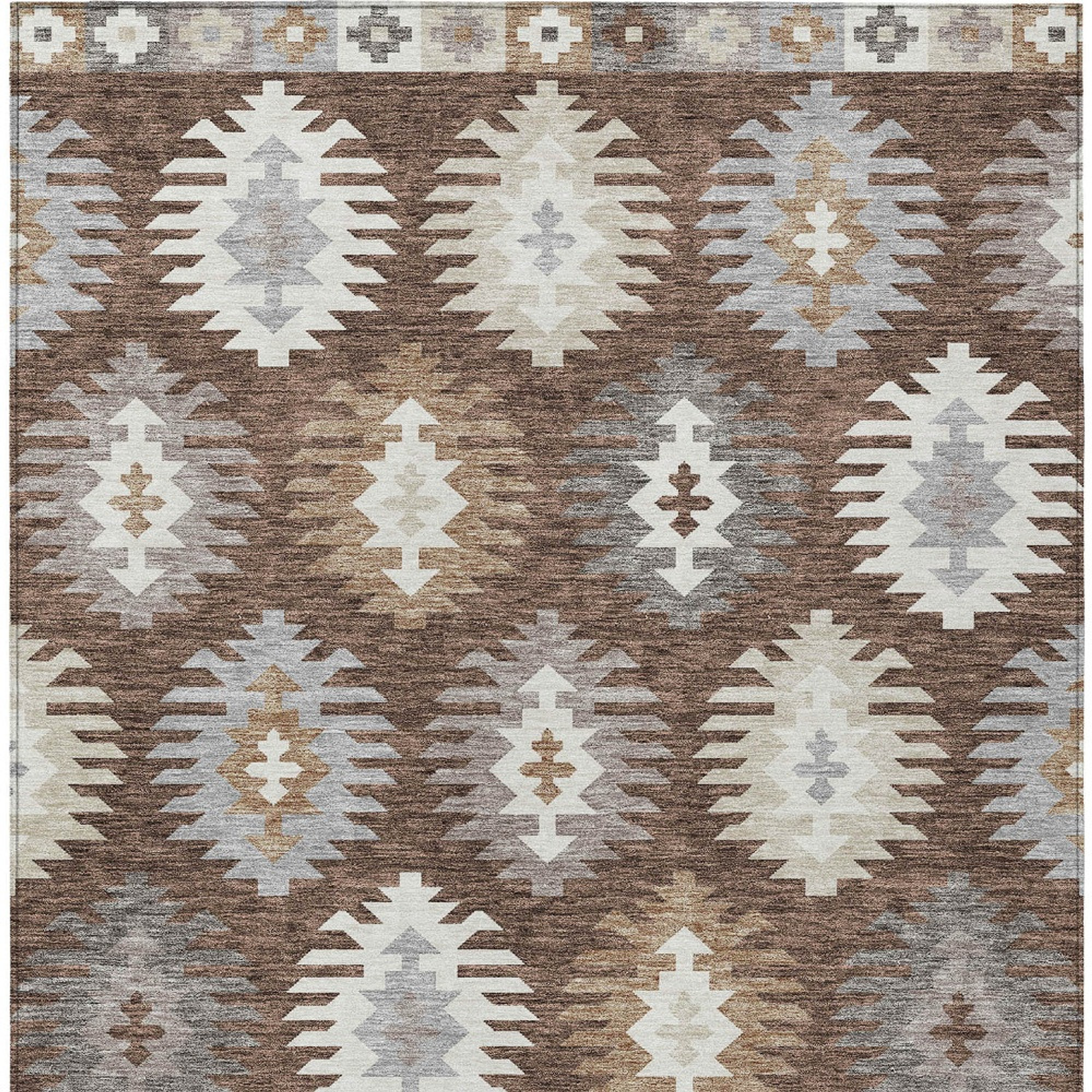 10' X 14' Brown Ivory And Taupe Southwestern Washable Indoor Outdoor Area Rug - Sports & Outdoor