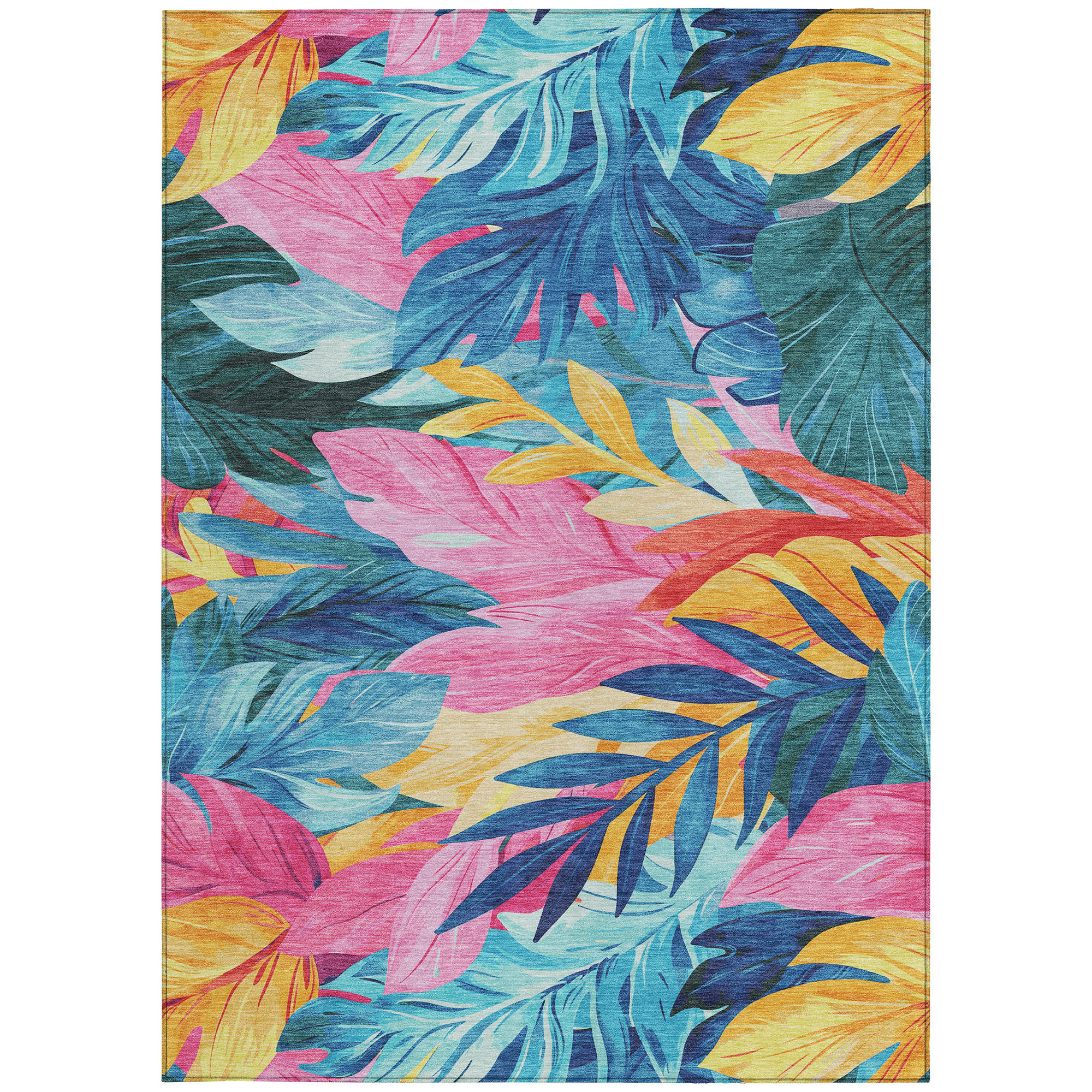 10' X 14' Sky Blue And Pink Floral Washable Indoor Outdoor Area Rug - Sports & Outdoor