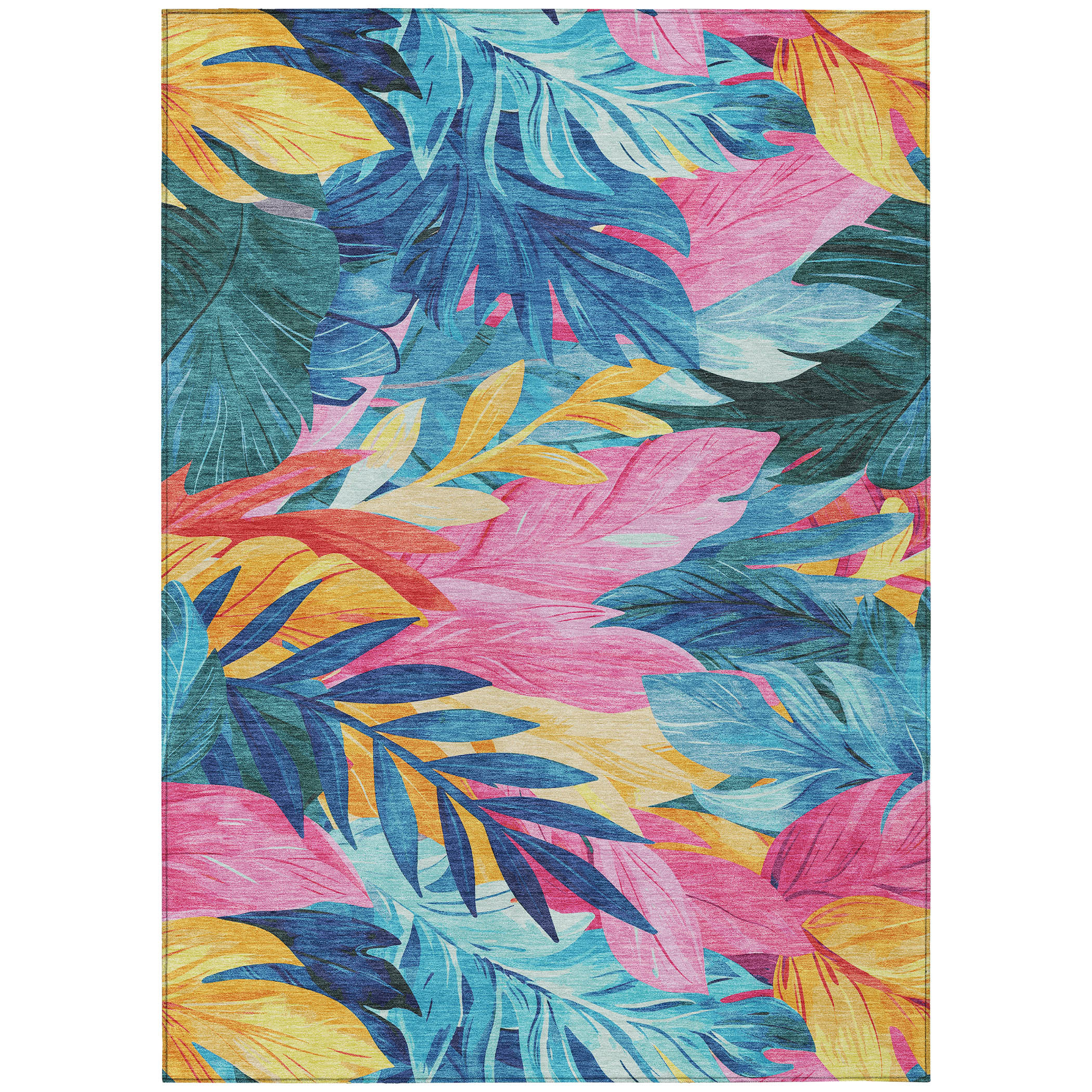10' X 14' Sky Blue And Pink Floral Washable Indoor Outdoor Area Rug - Sports & Outdoor