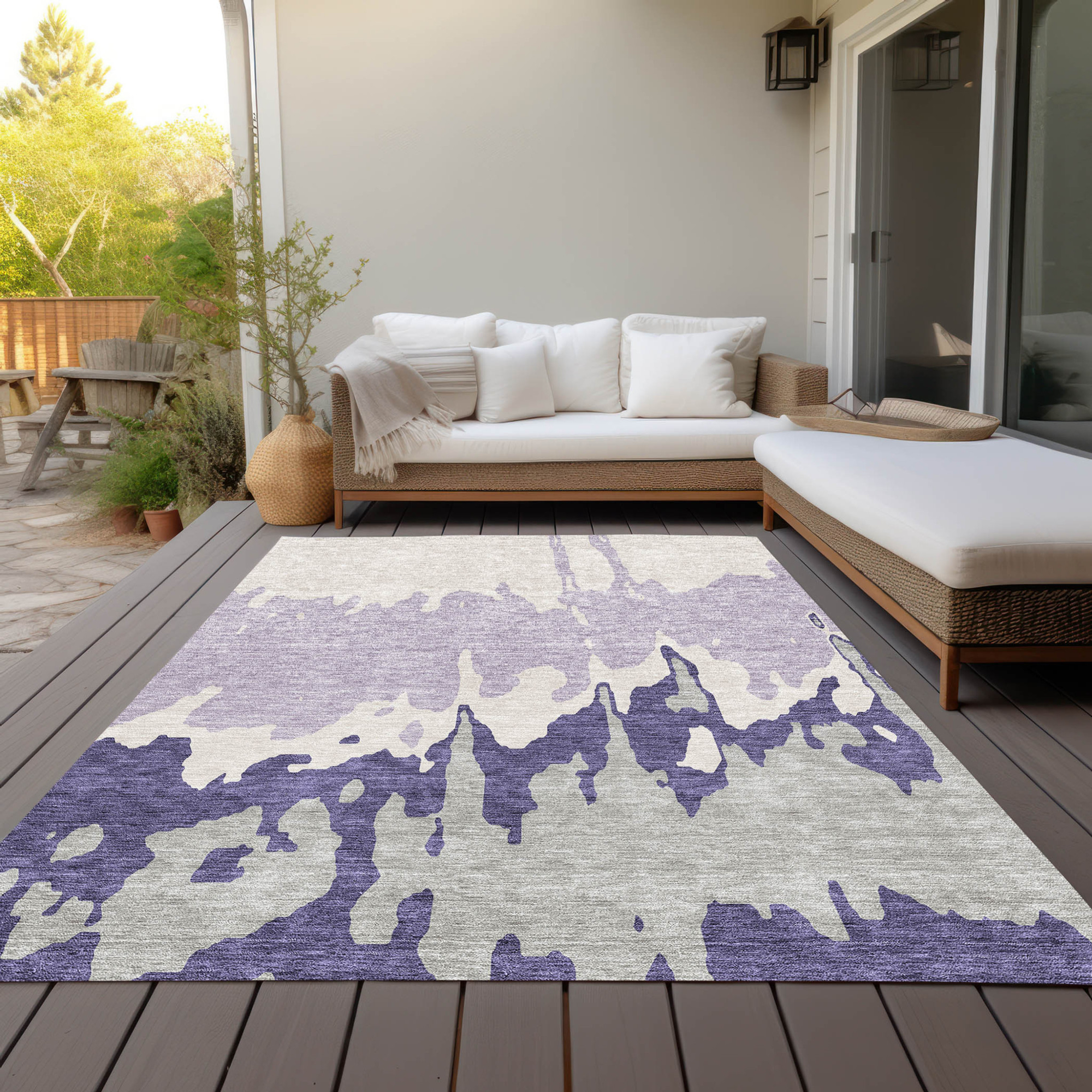 10' X 14' Purple And Ivory Abstract Washable Indoor Outdoor Area Rug - Sports & Outdoor