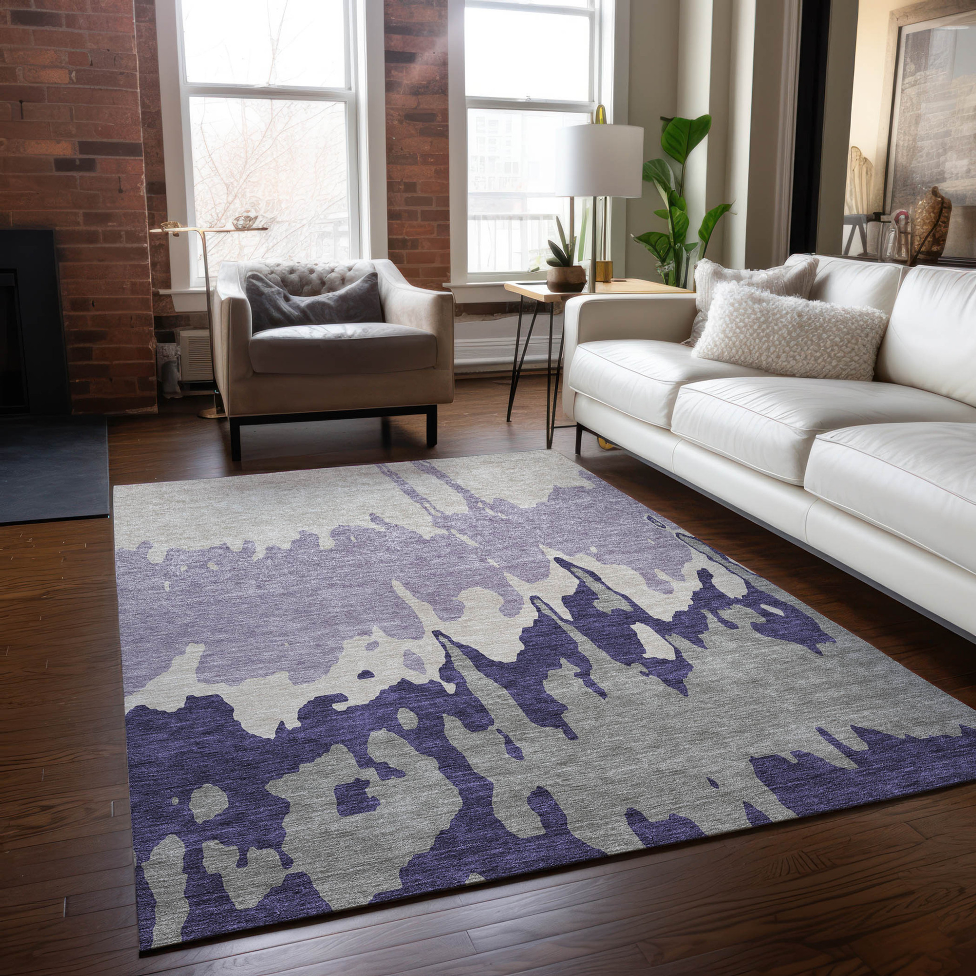 10' X 14' Purple And Ivory Abstract Washable Indoor Outdoor Area Rug - Sports & Outdoor