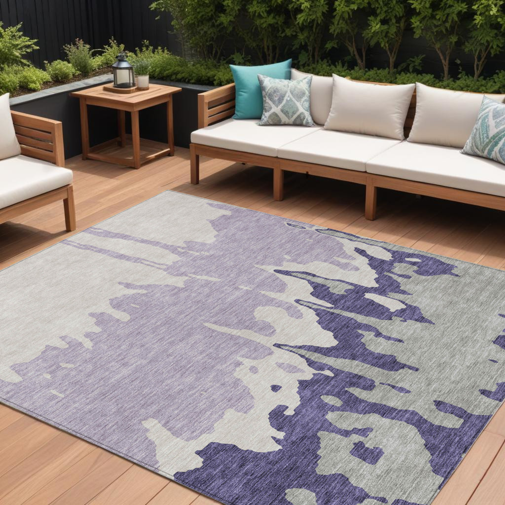 10' X 14' Purple And Ivory Abstract Washable Indoor Outdoor Area Rug - Sports & Outdoor