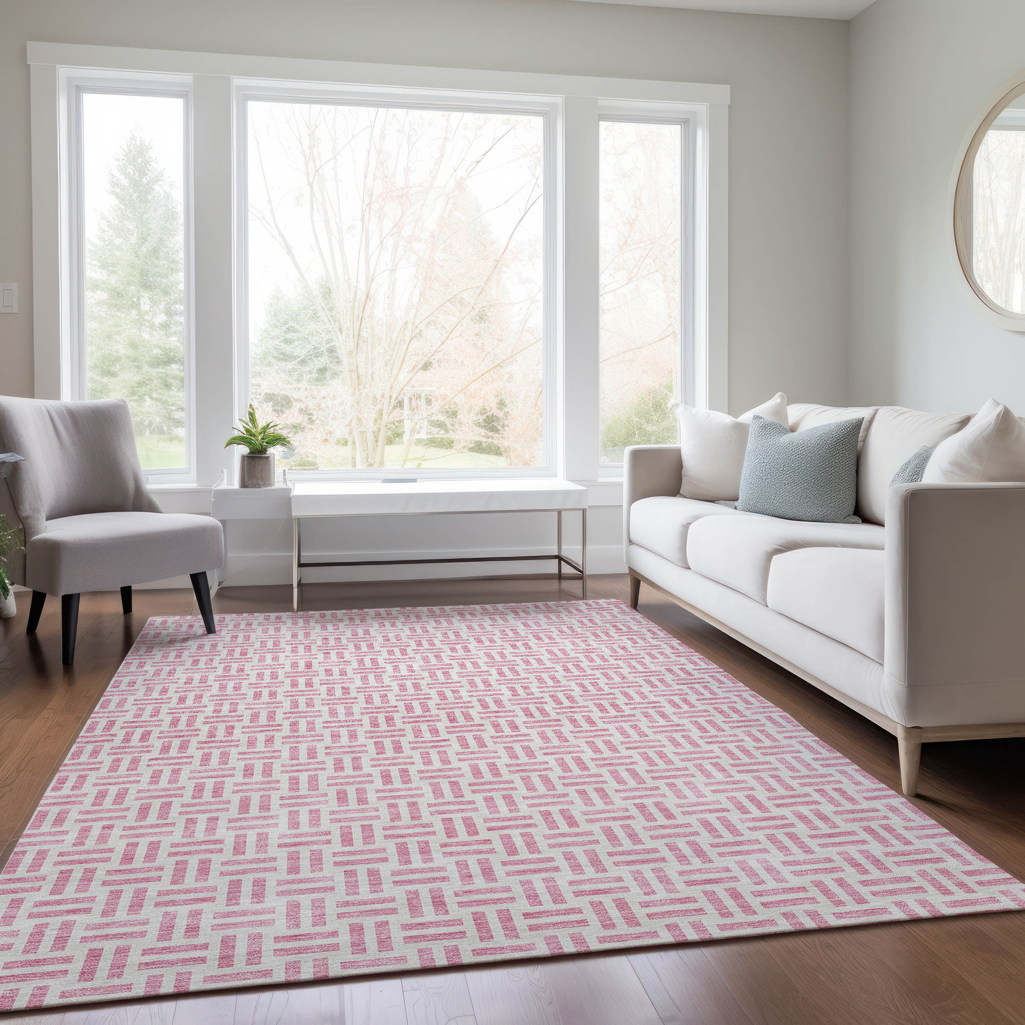 10' X 14' Pink And Ivory Geometric Washable Indoor Outdoor Area Rug - Sports & Outdoor
