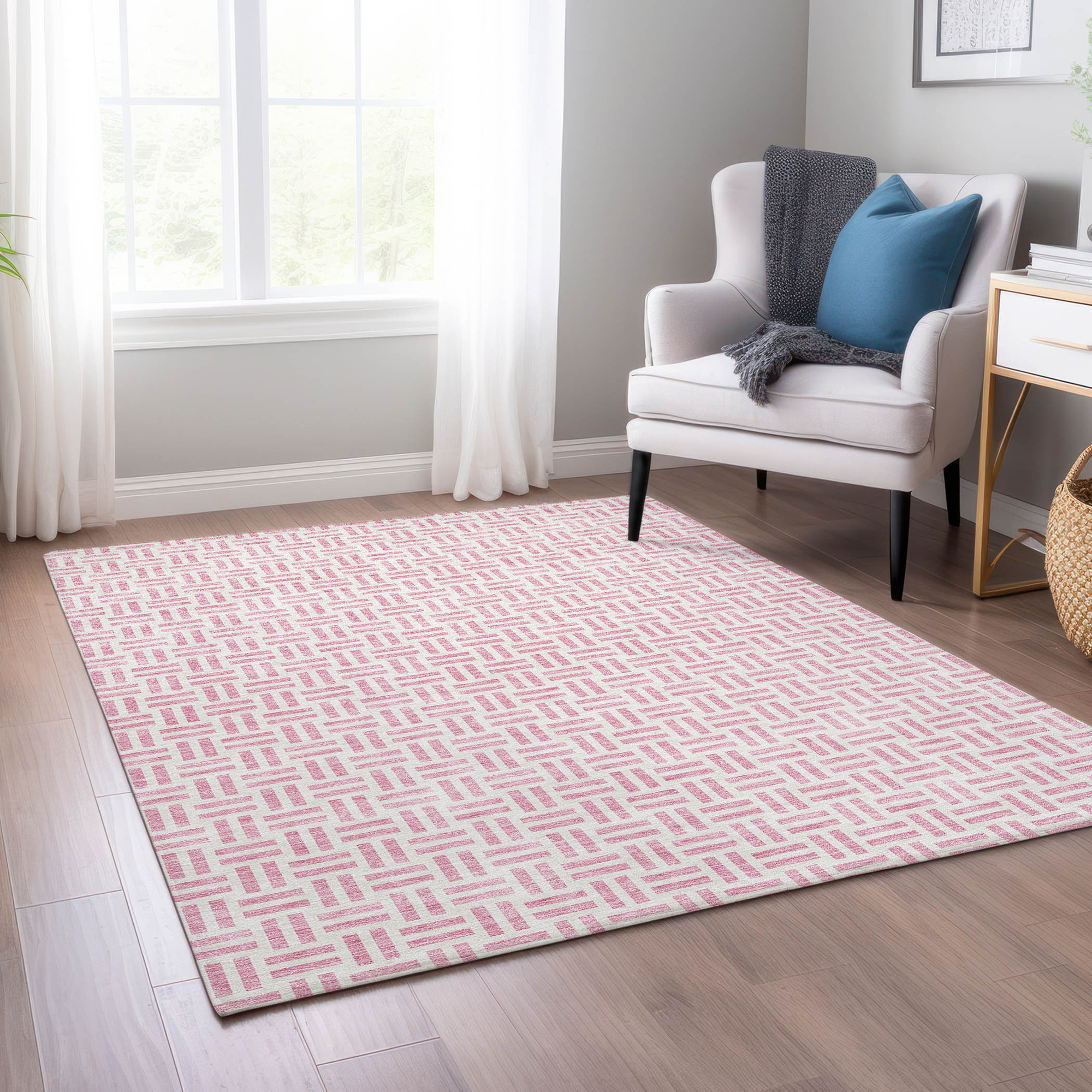 10' X 14' Pink And Ivory Geometric Washable Indoor Outdoor Area Rug - Sports & Outdoor