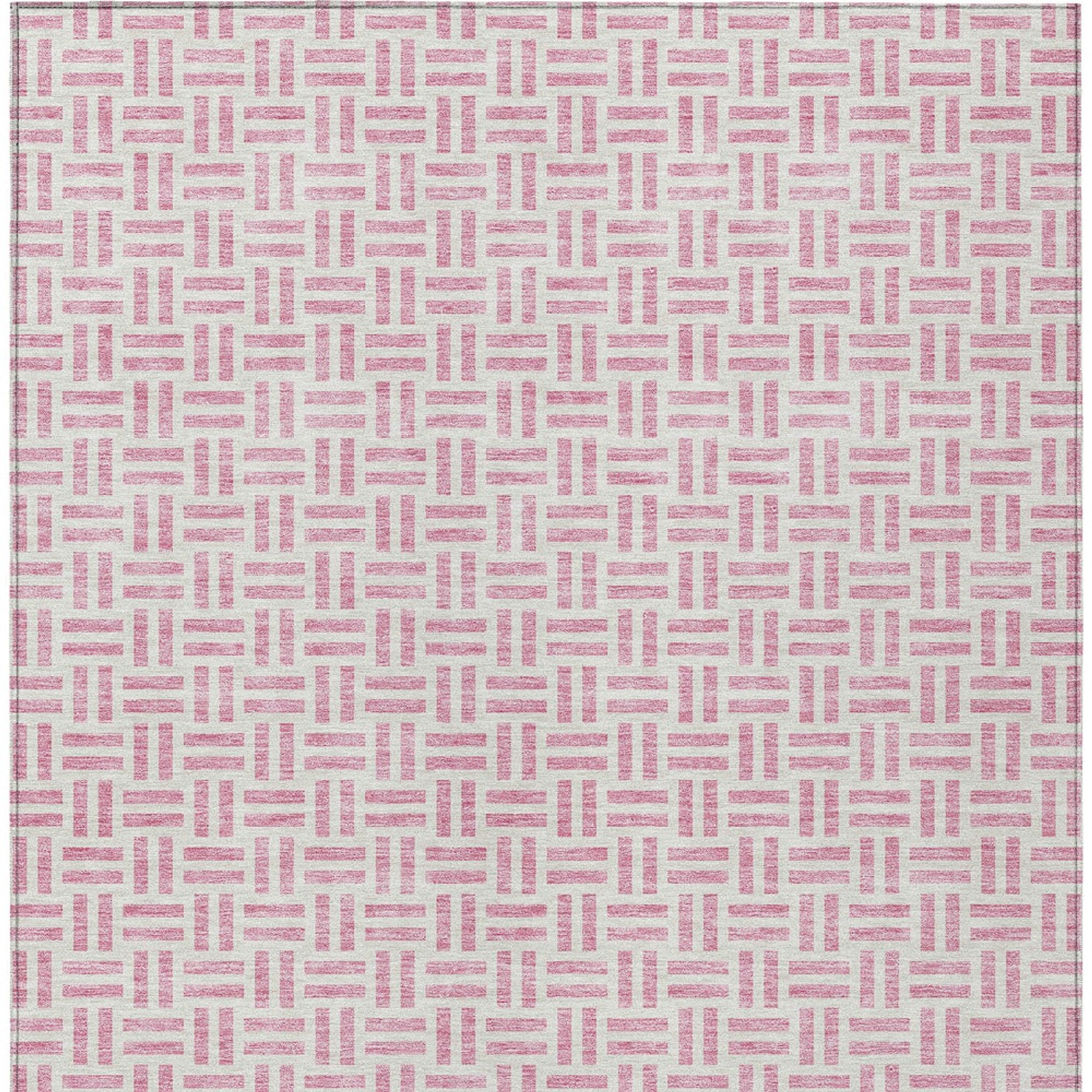 10' X 14' Pink And Ivory Geometric Washable Indoor Outdoor Area Rug - Sports & Outdoor