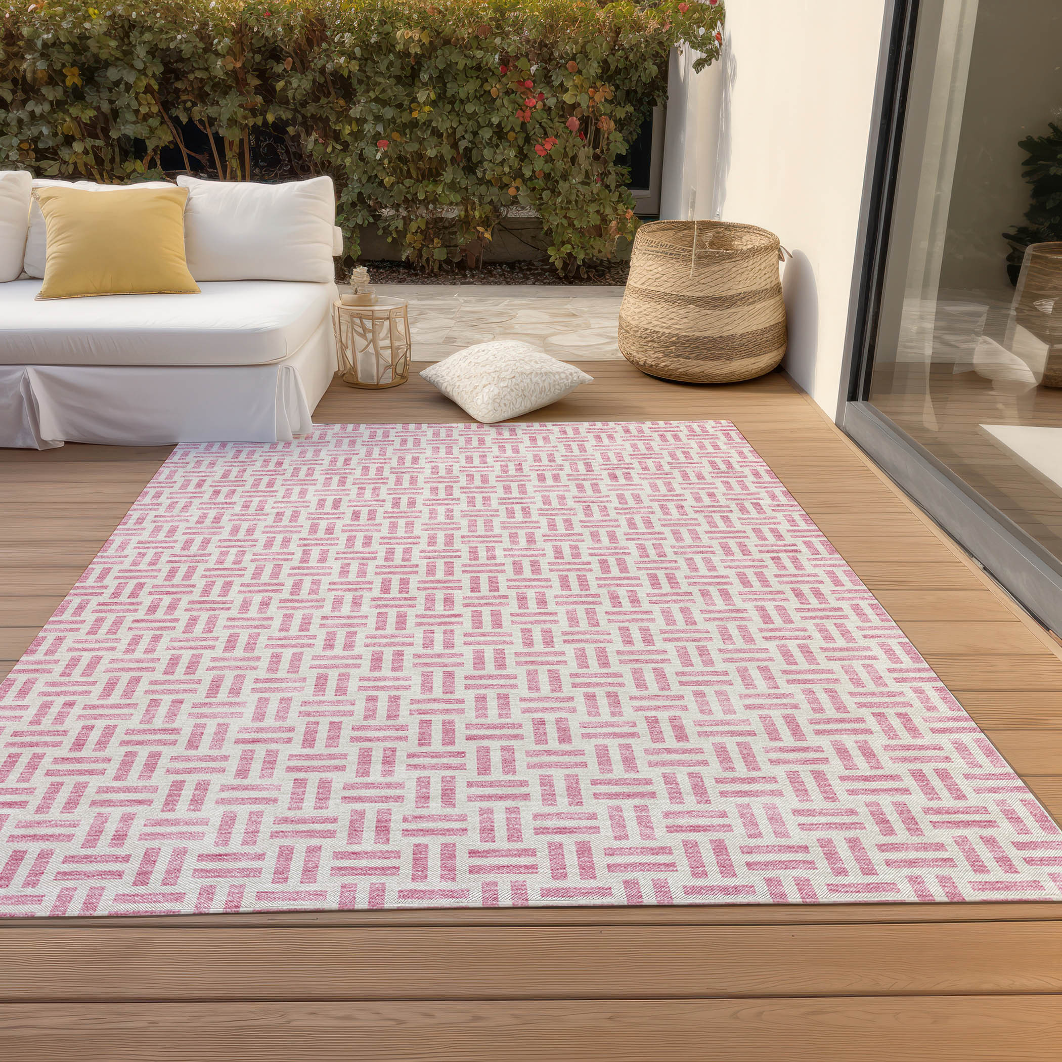 10' X 14' Pink And Ivory Geometric Washable Indoor Outdoor Area Rug - Sports & Outdoor