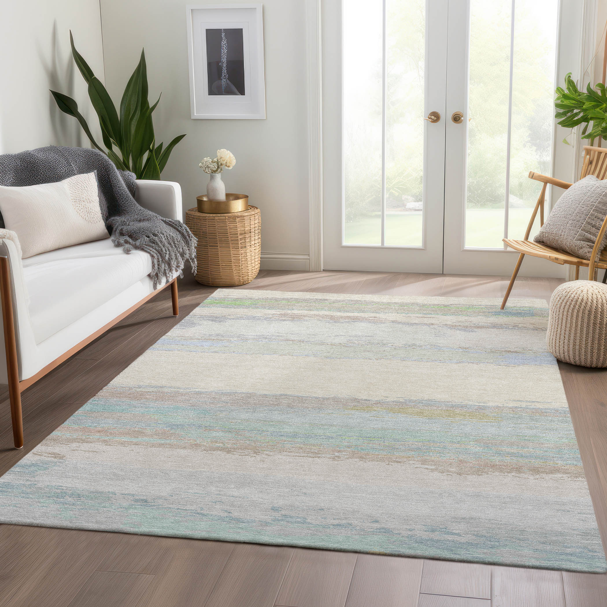 10' X 14' Ivory Abstract Washable Indoor Outdoor Area Rug - Sports & Outdoor