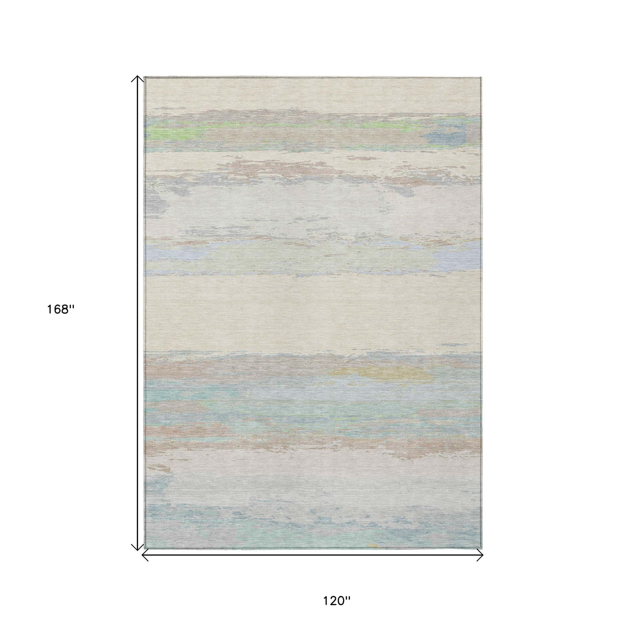 10' X 14' Ivory Abstract Washable Indoor Outdoor Area Rug - Sports & Outdoor