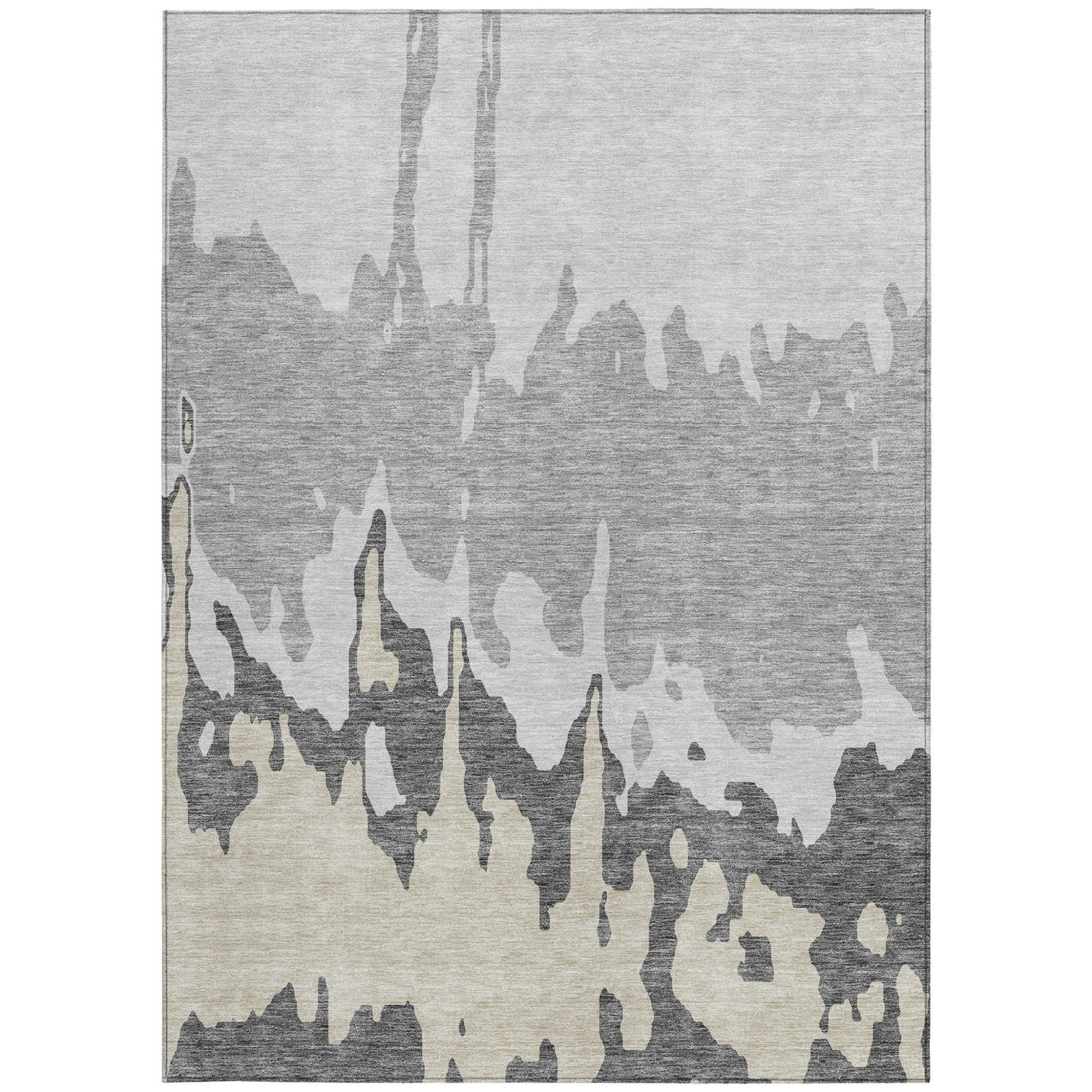 10' X 14' Gray And Silver Abstract Washable Indoor Outdoor Area Rug - Sports & Outdoor
